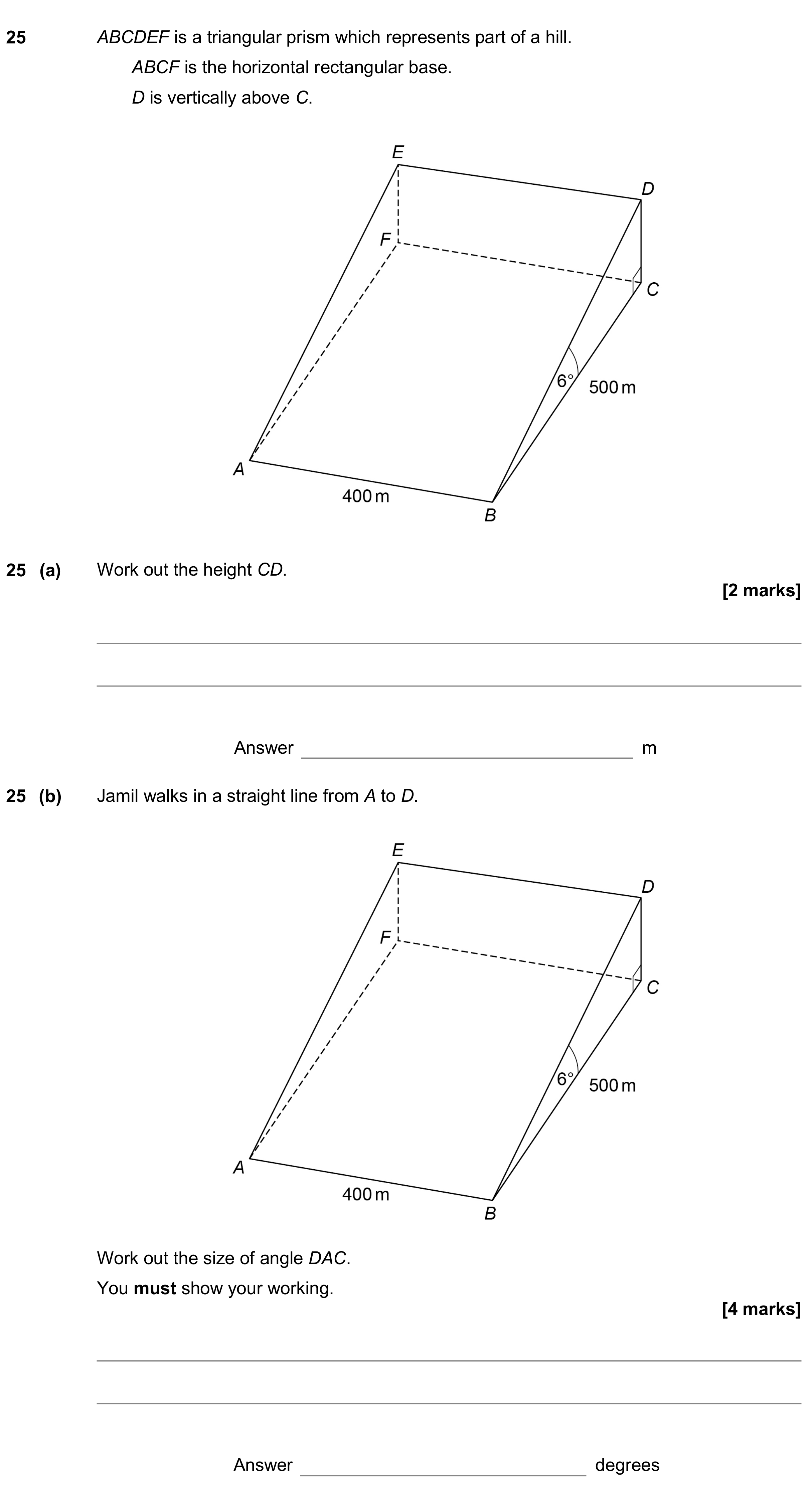 Question 25 — Trigonometry, Pythagoras — AQA GCSE June 2018