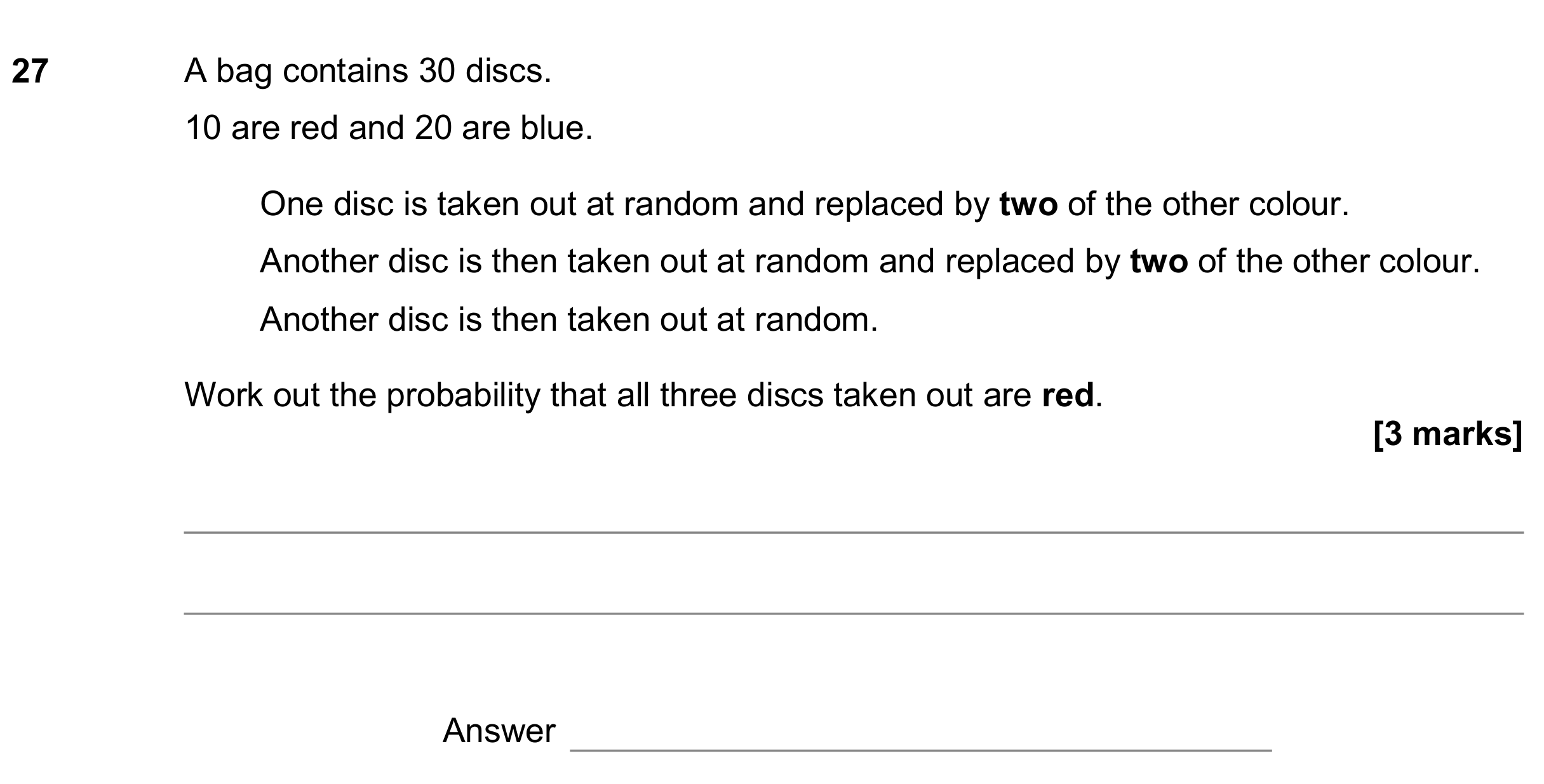 Question 27 — Probability — AQA GCSE June 2018