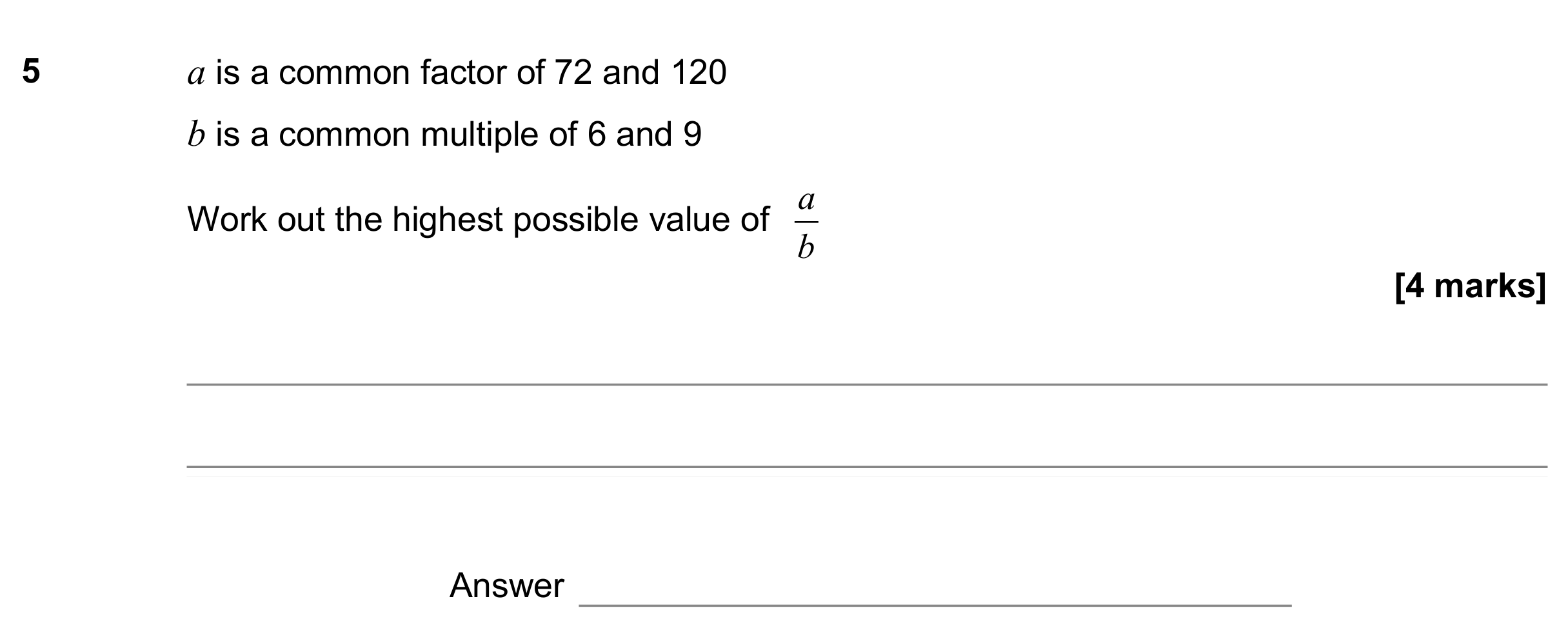 Question 5 — HCF and LCM — AQA GCSE June 2018