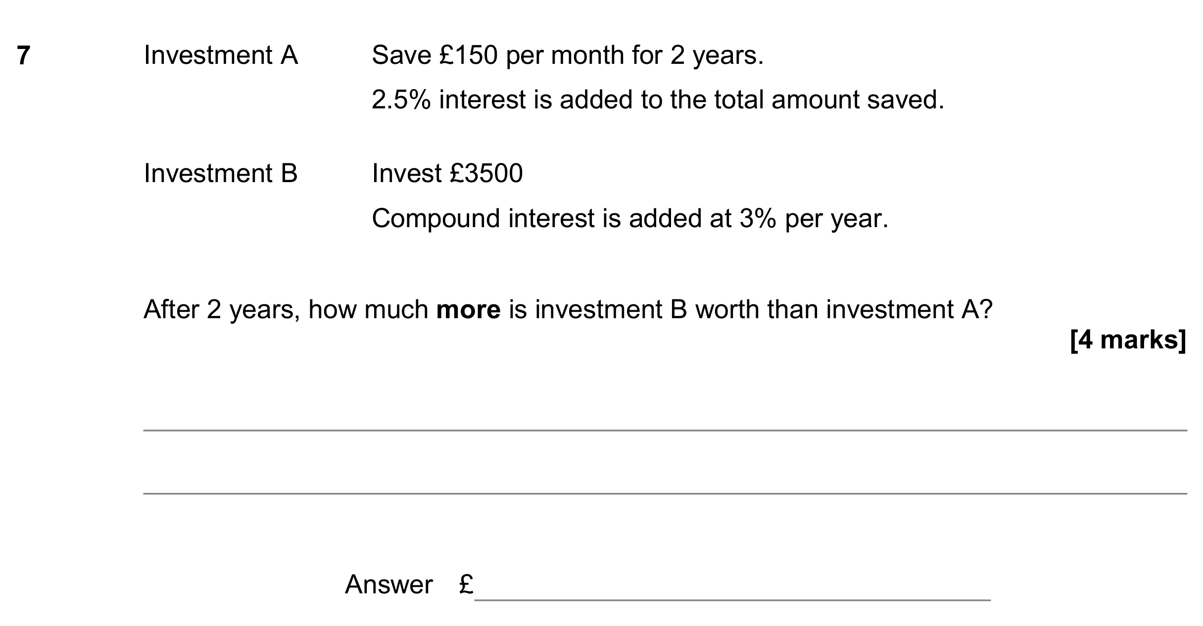 Question 7 — Compound Interest, Percentages — AQA GCSE June 2018