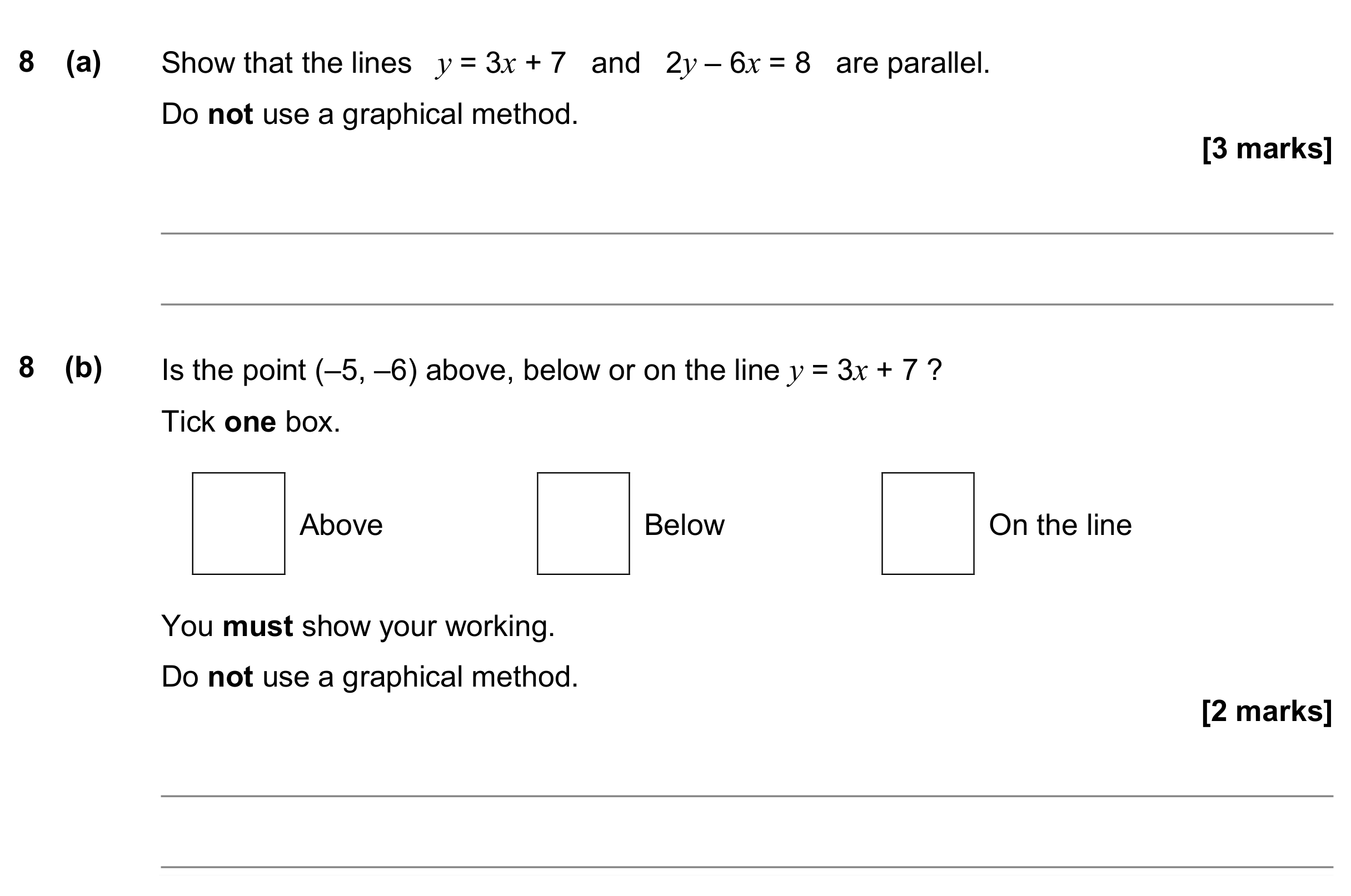 Question 8 — Straight Line Graphs — AQA GCSE June 2018