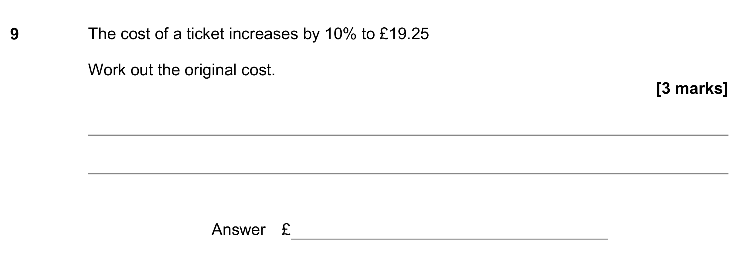 Question 9 — Percentages — AQA GCSE June 2018