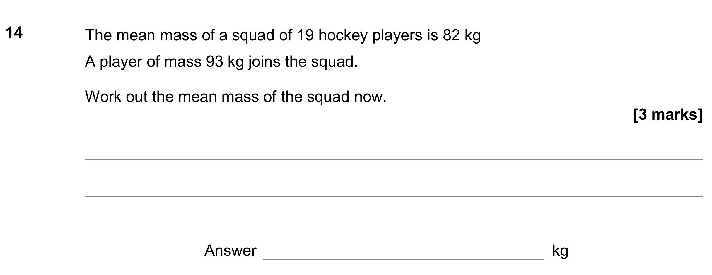 Question 14 — Mean/Median/Mode/Range — AQA GCSE November 2018