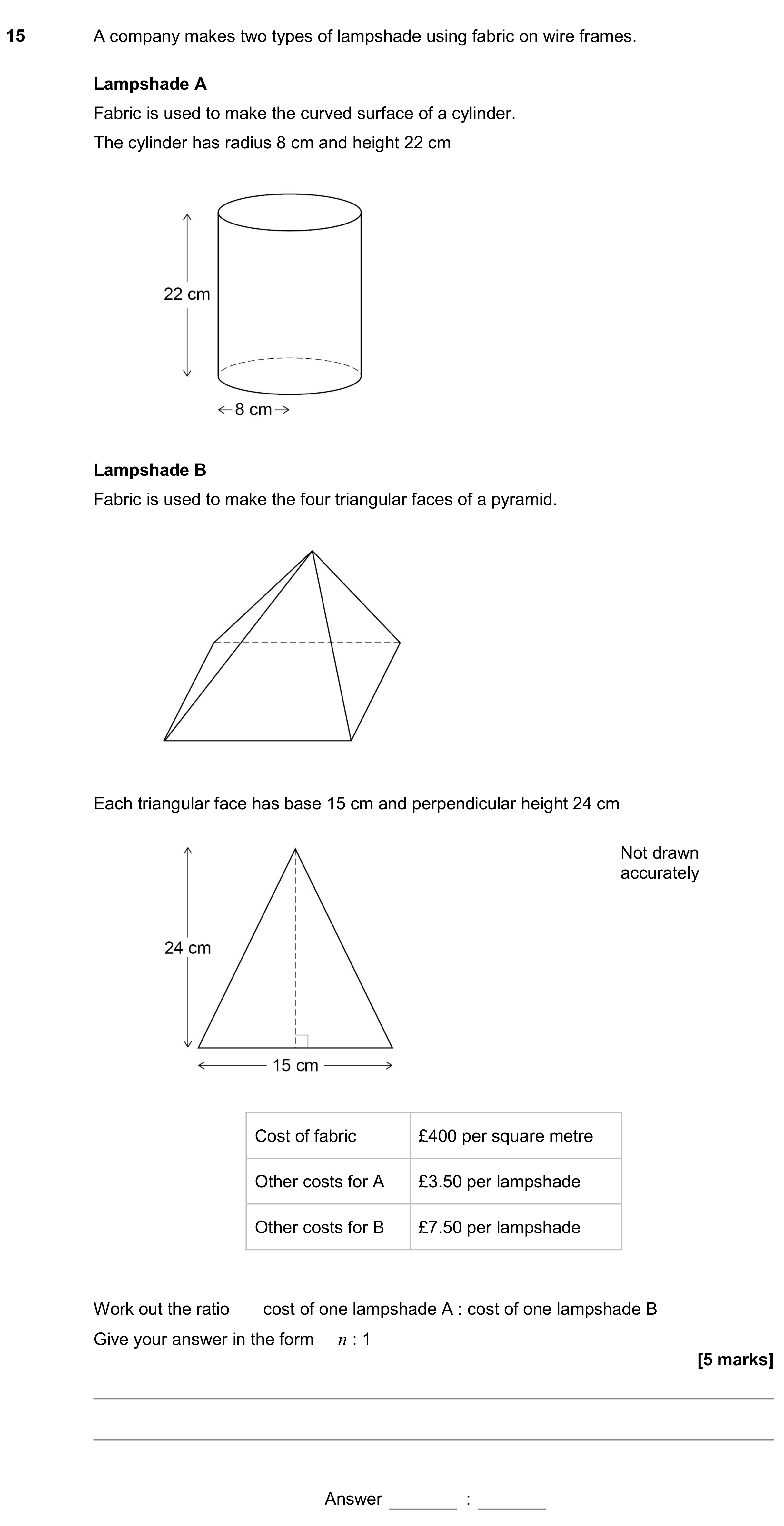 Question 15 — Surface Area and Volume, Ratios, Money Problems — AQA GCSE November 2018