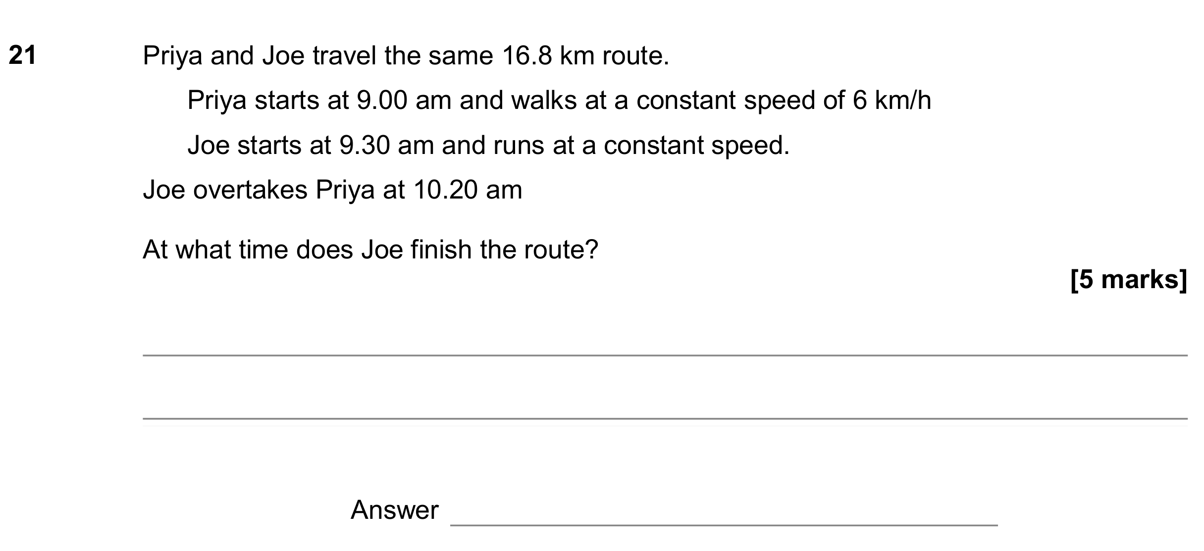 Question 21 — Speed/Distance/Time/Density/Pressure — AQA GCSE November 2018