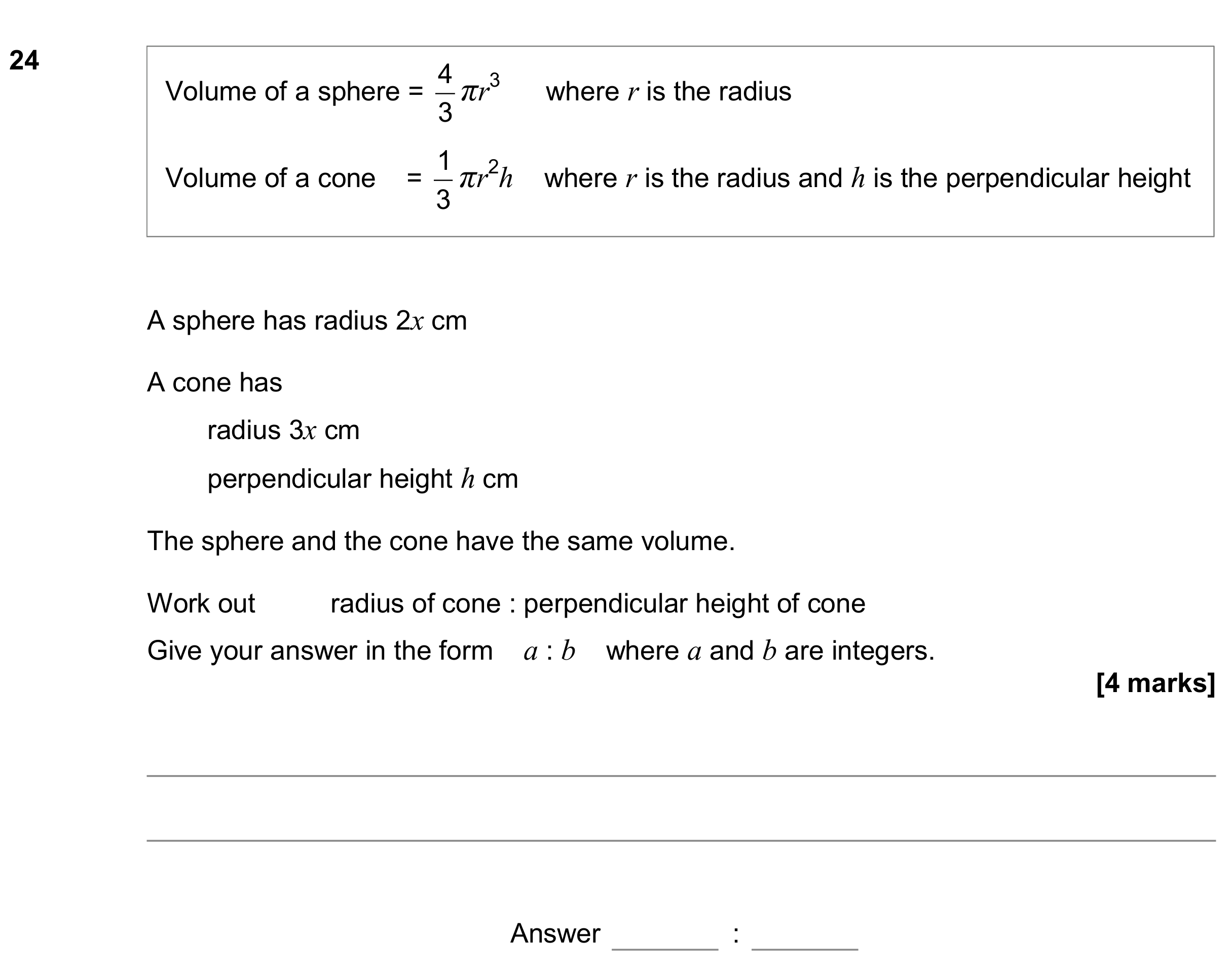 Question 24 — Surface Area and Volume, Ratios — AQA GCSE November 2018