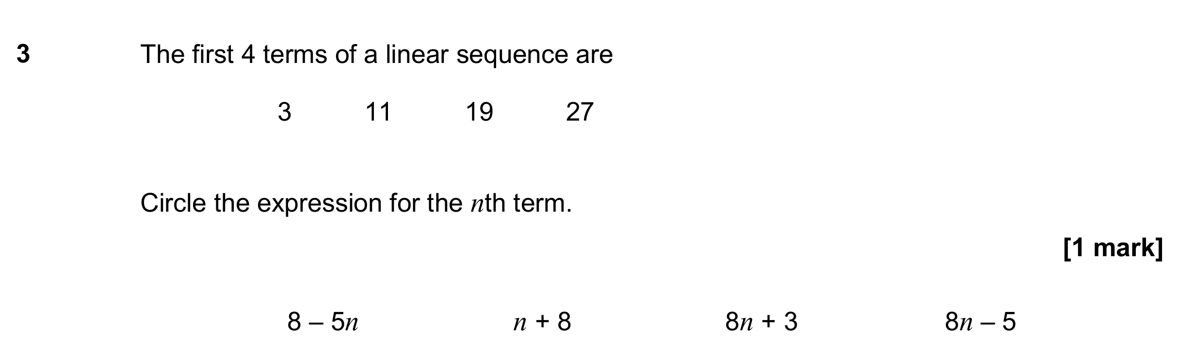Question 3 — Sequences — AQA GCSE November 2018