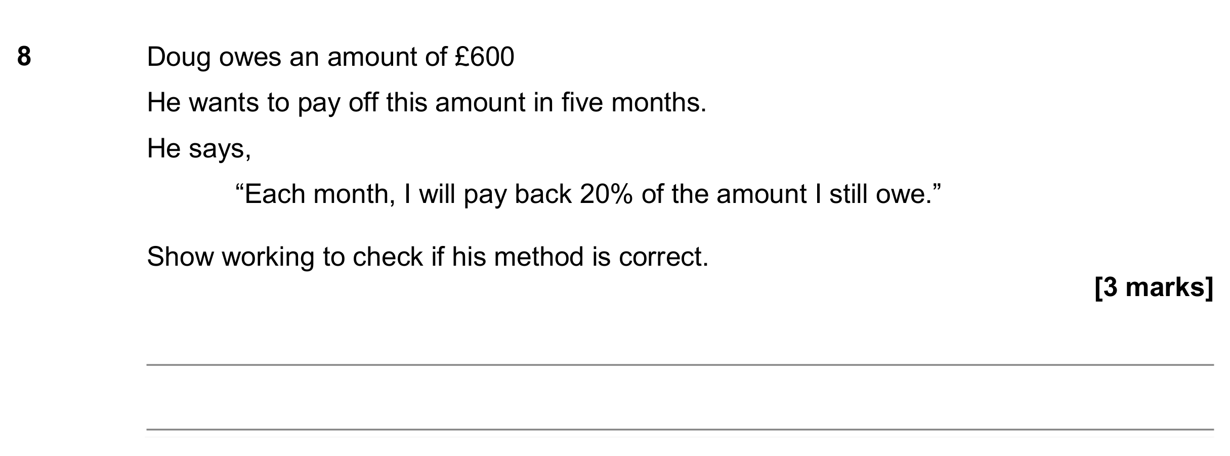 Question 8 — Percentages, Money Problems — AQA GCSE November 2018