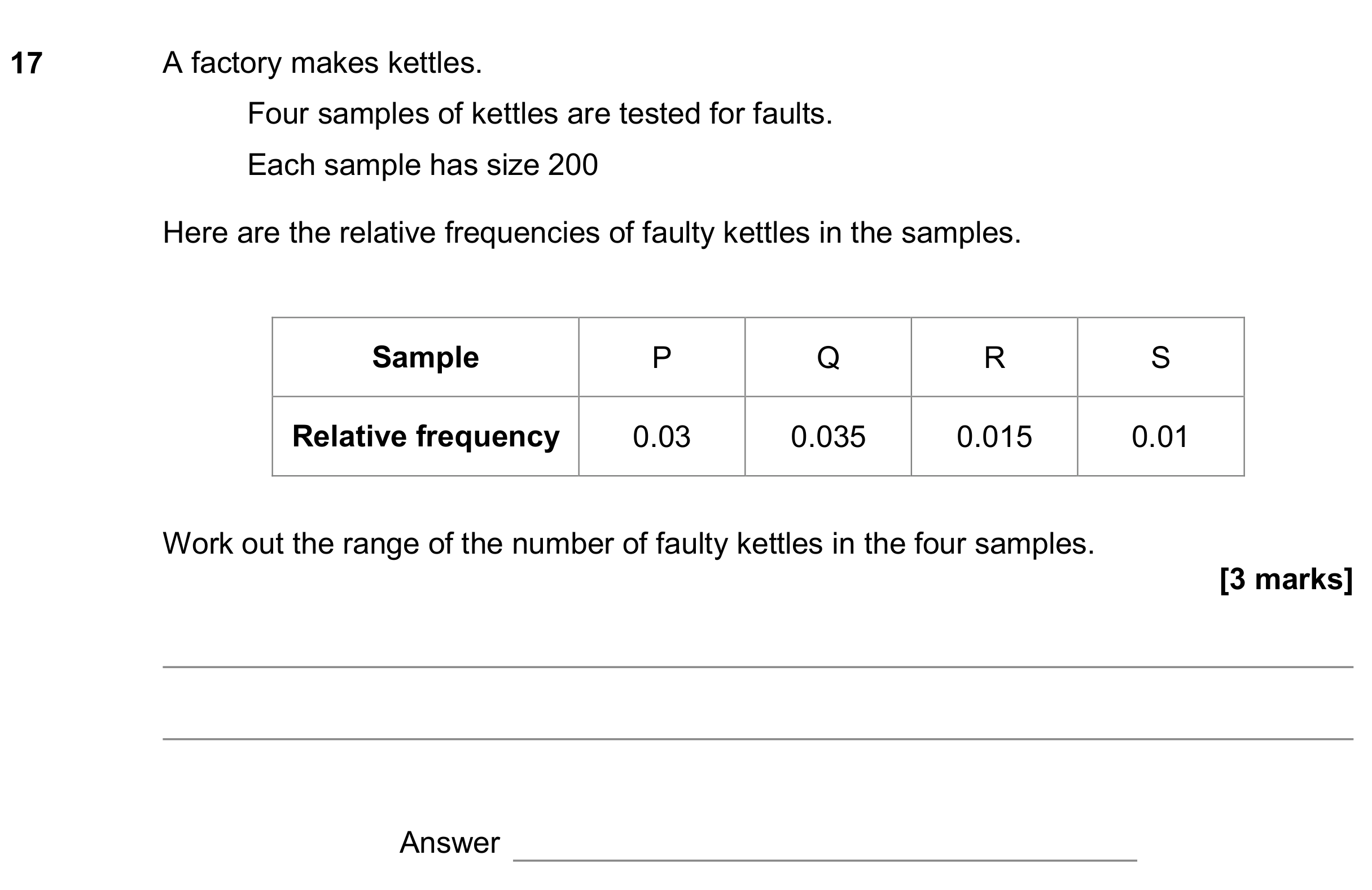 Question 17 — Probability, Mean/Median/Mode/Range — AQA GCSE June 2019