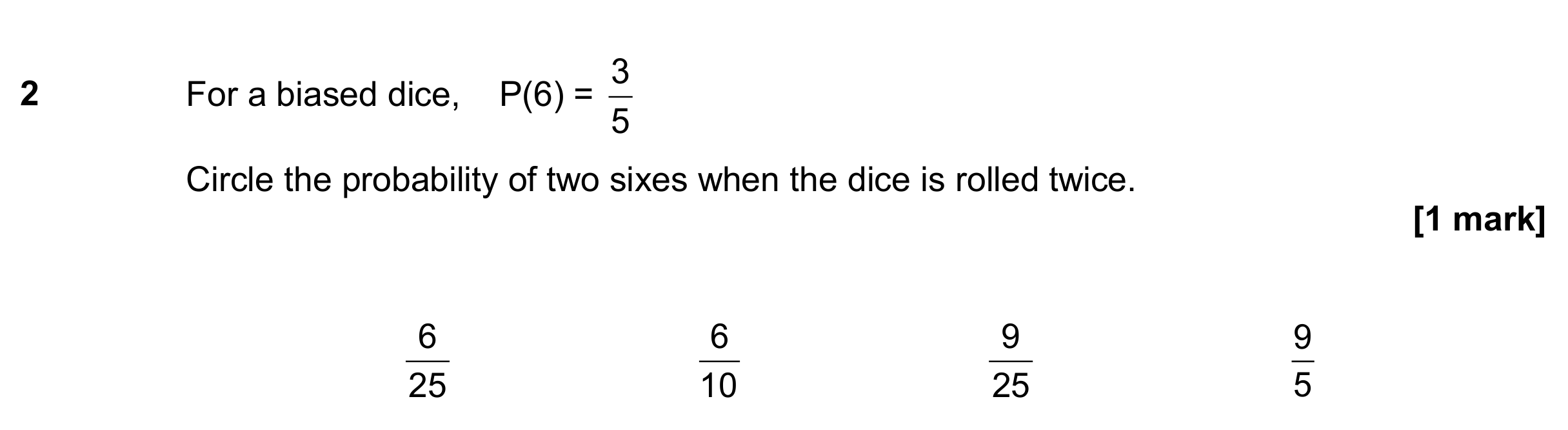 Question 2 — Probability — AQA GCSE June 2019