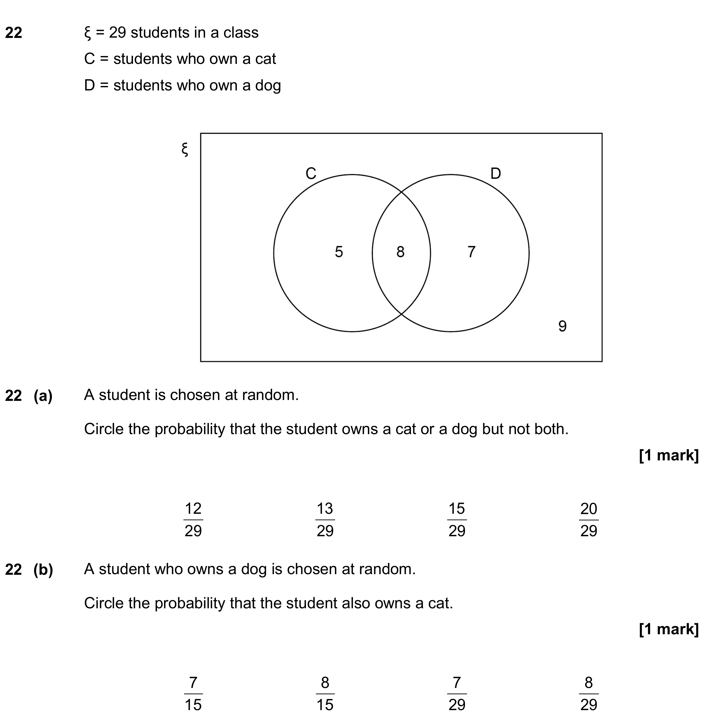 Question 22 — Venn Diagram, Probability — AQA GCSE June 2019