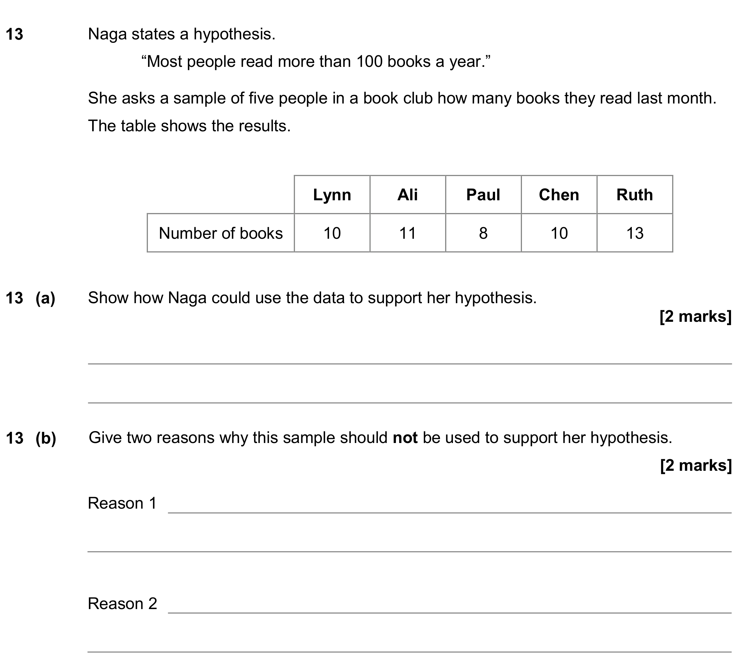 Question 13 — Sampling — AQA GCSE November 2019