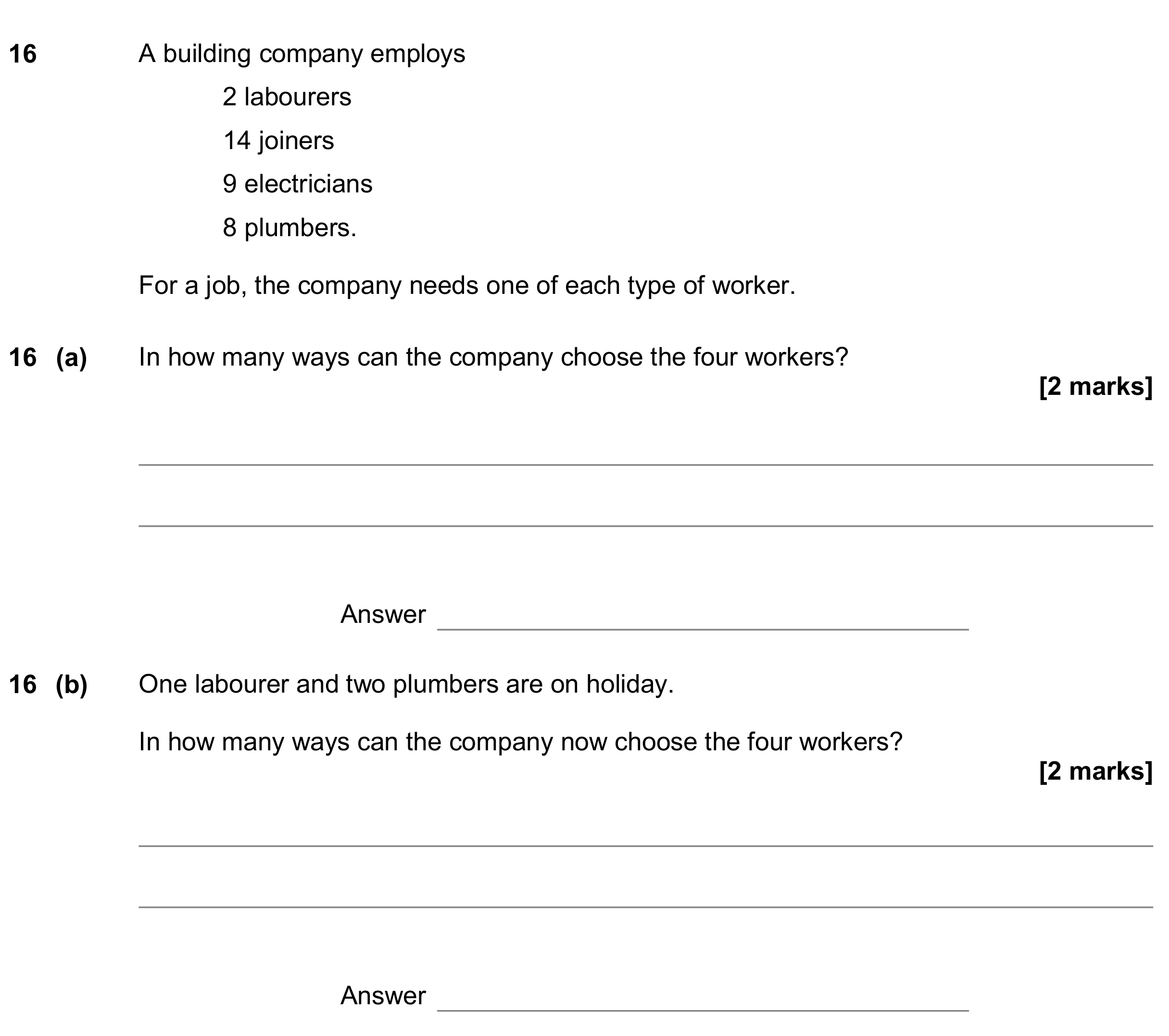 Question 16 — Combinations — AQA GCSE November 2019