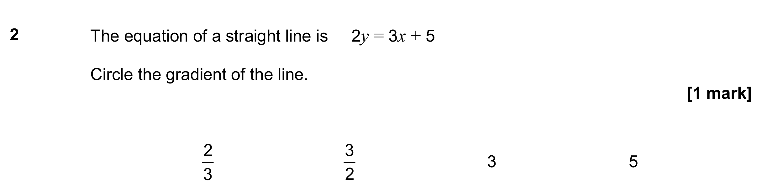 Question 2 — Straight Line Graphs — AQA GCSE November 2019