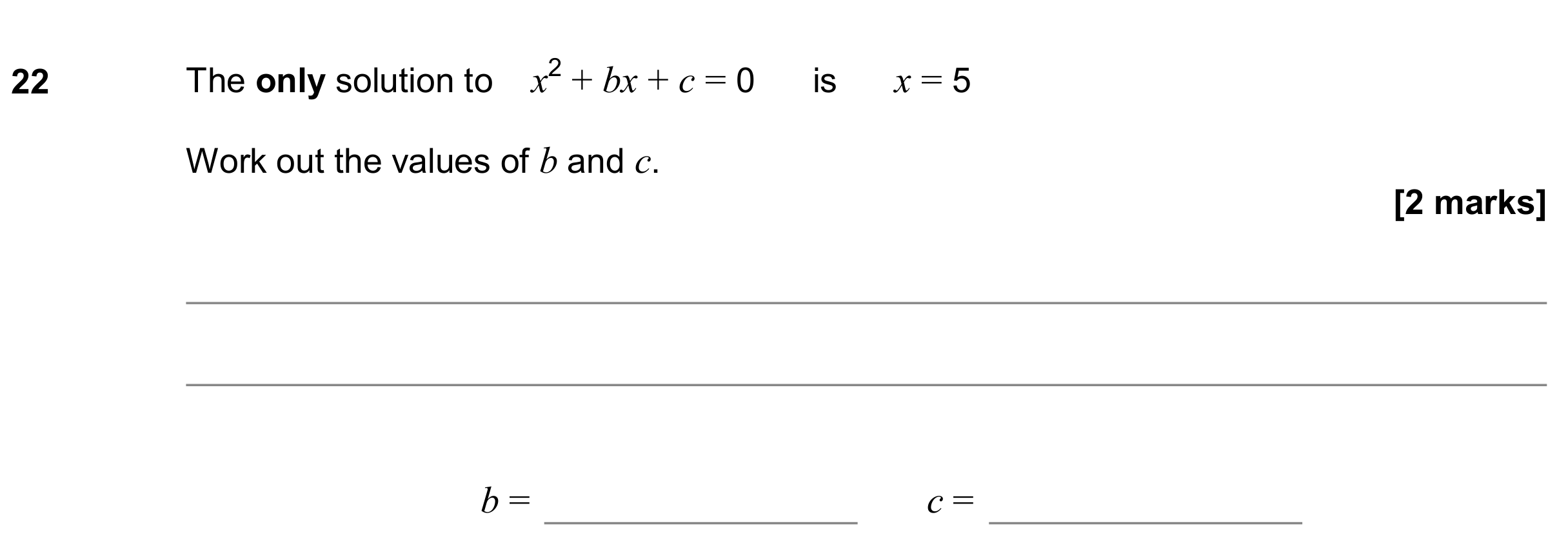 Question 22 — Quadratic Equations — AQA GCSE November 2019