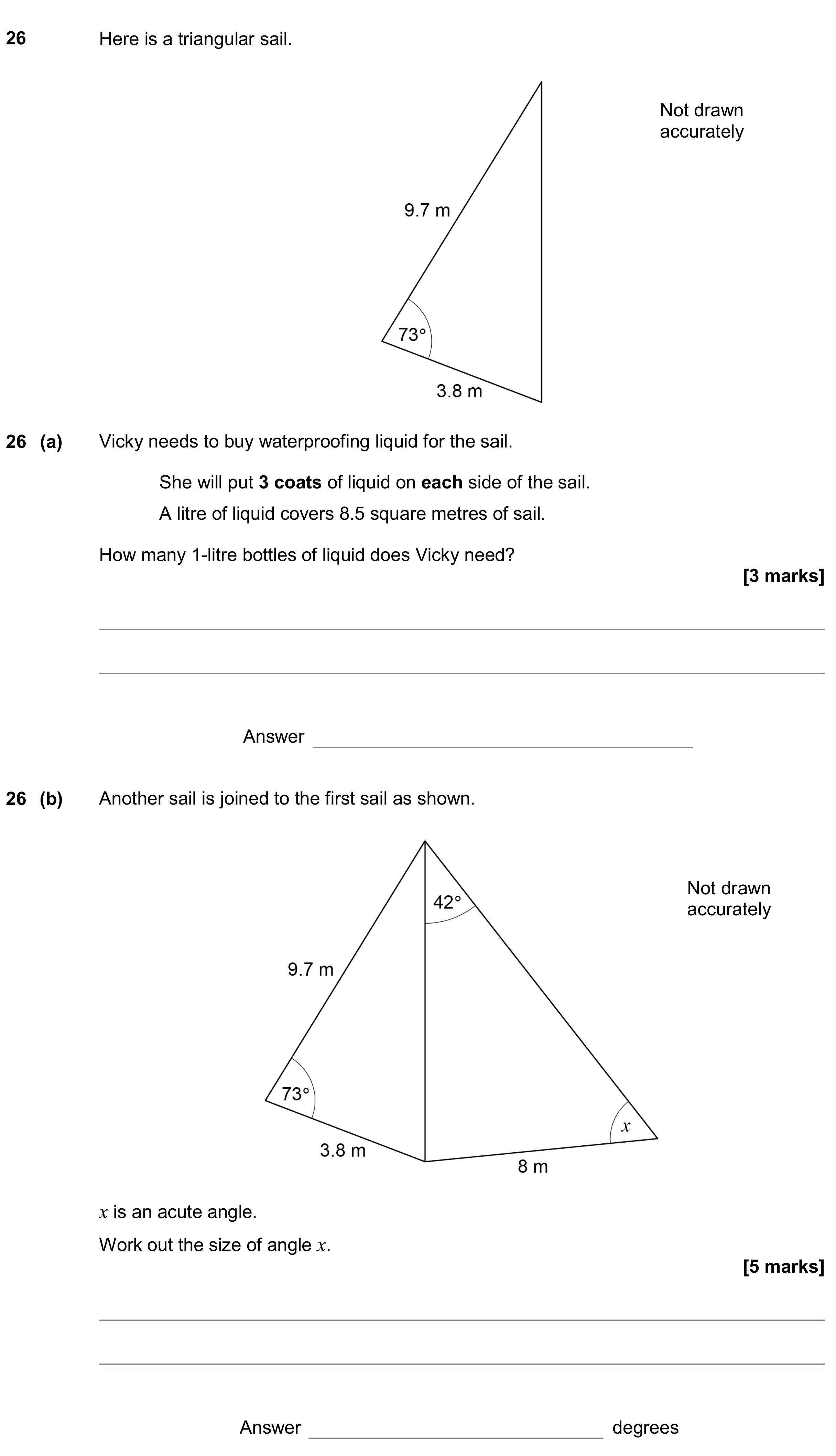 Question 26 — Sine/Cosine Rule — AQA GCSE November 2019