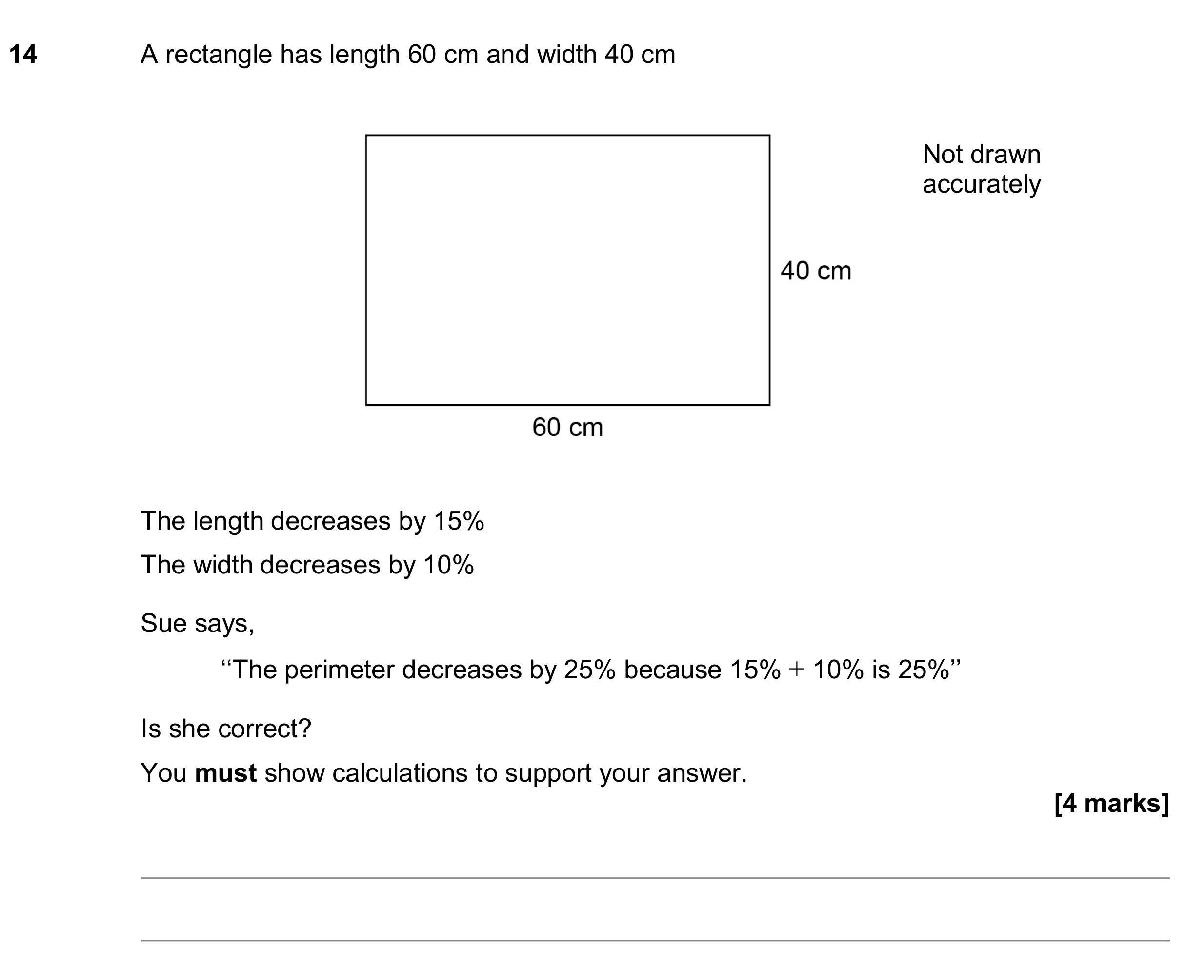 Question 14 — Perimeter and Area, Percentages — AQA GCSE June 2020