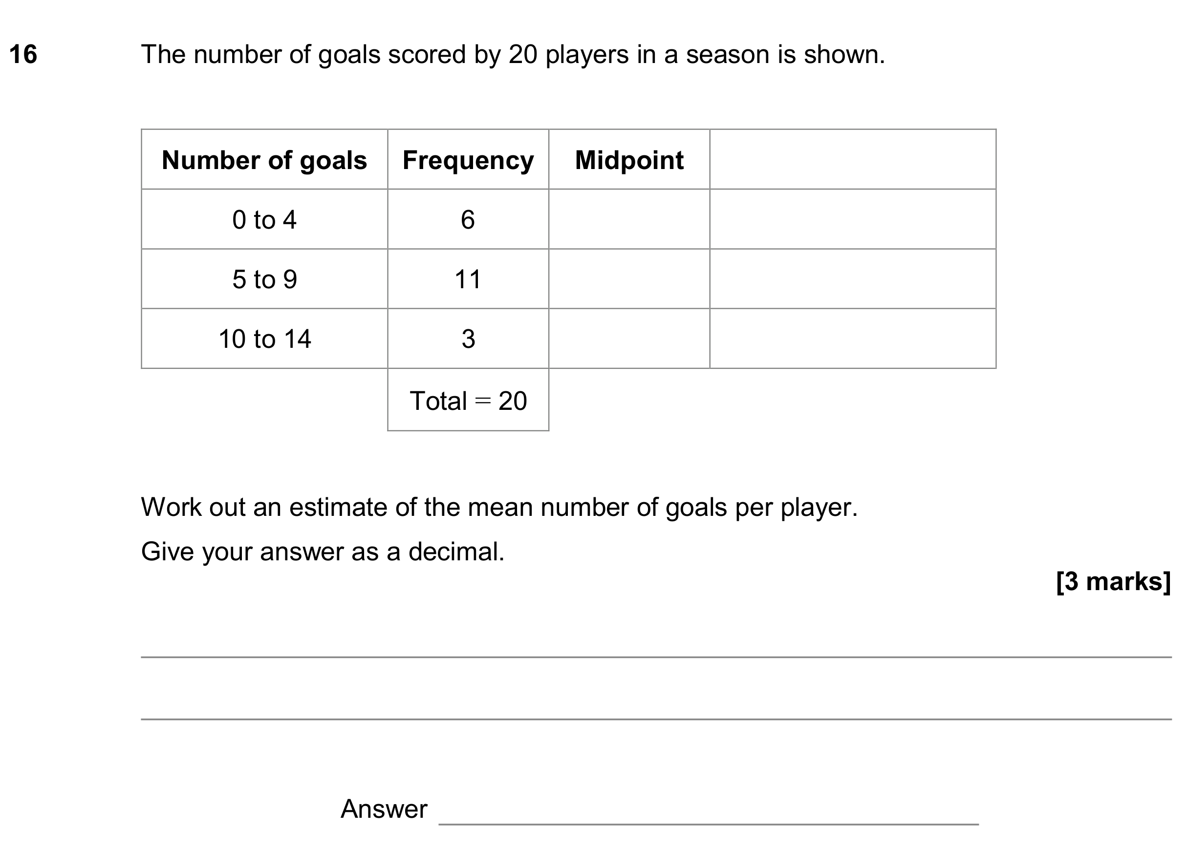 Question 16 — Frequency Tables — AQA GCSE June 2020