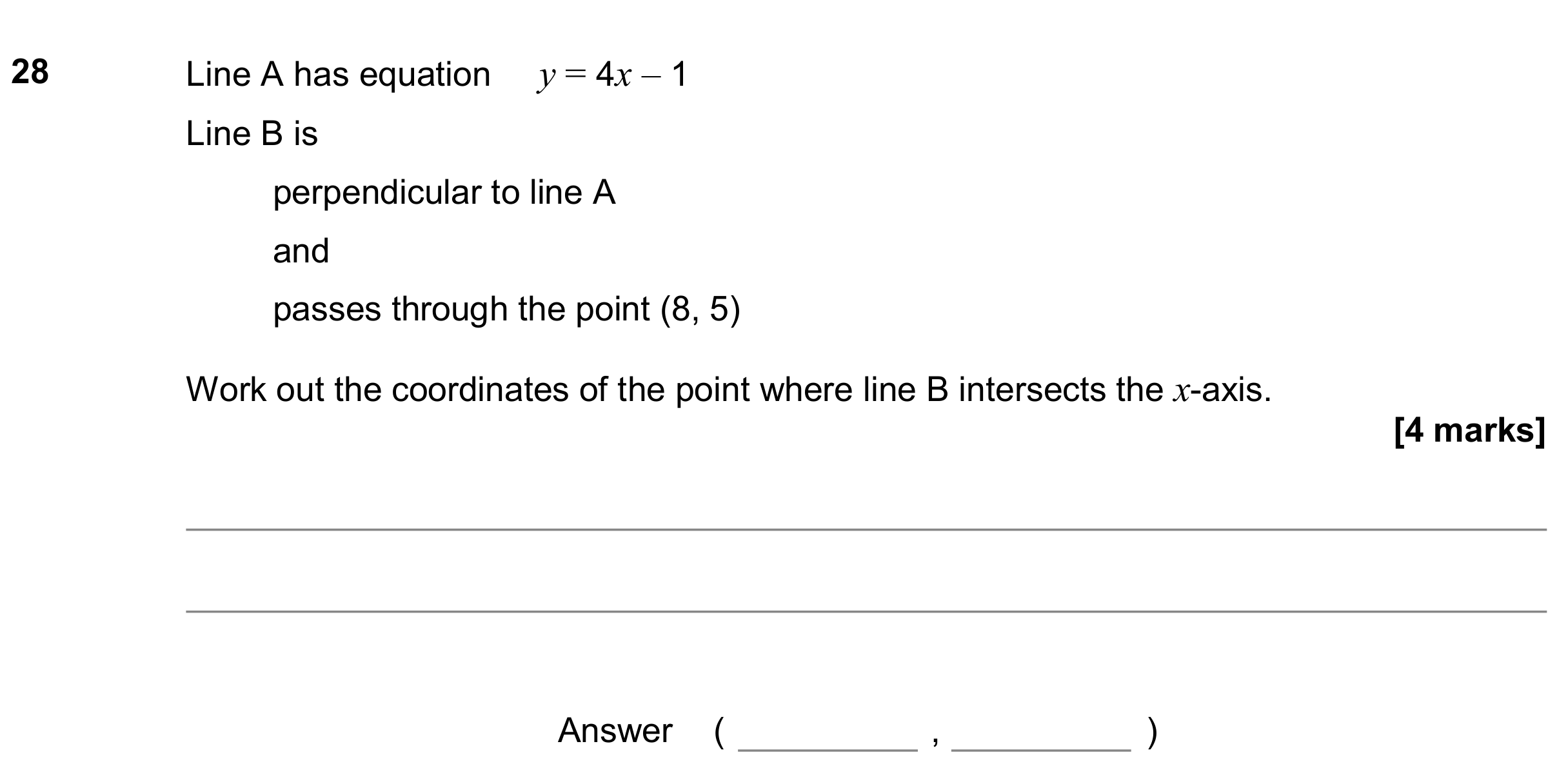 Question 28 — Straight Line Graphs — AQA GCSE June 2020