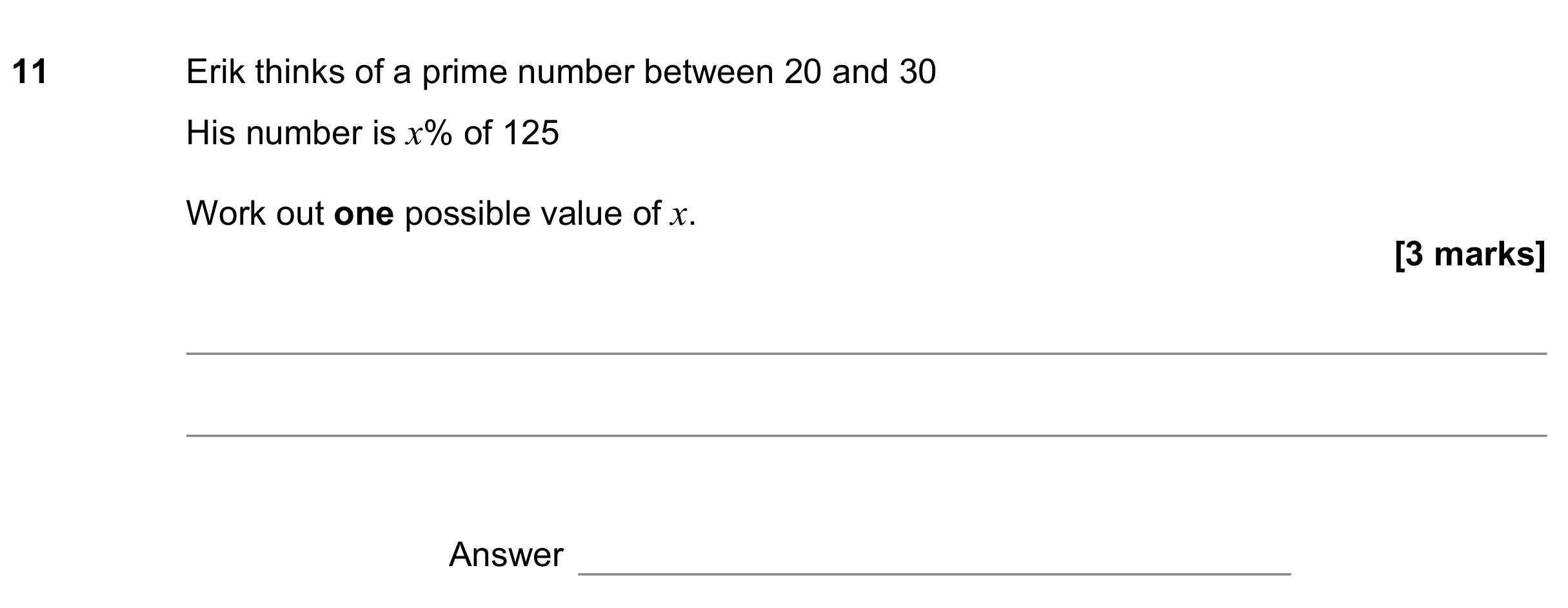 Question 11 — Percentages, Prime Numbers — AQA GCSE June 2021