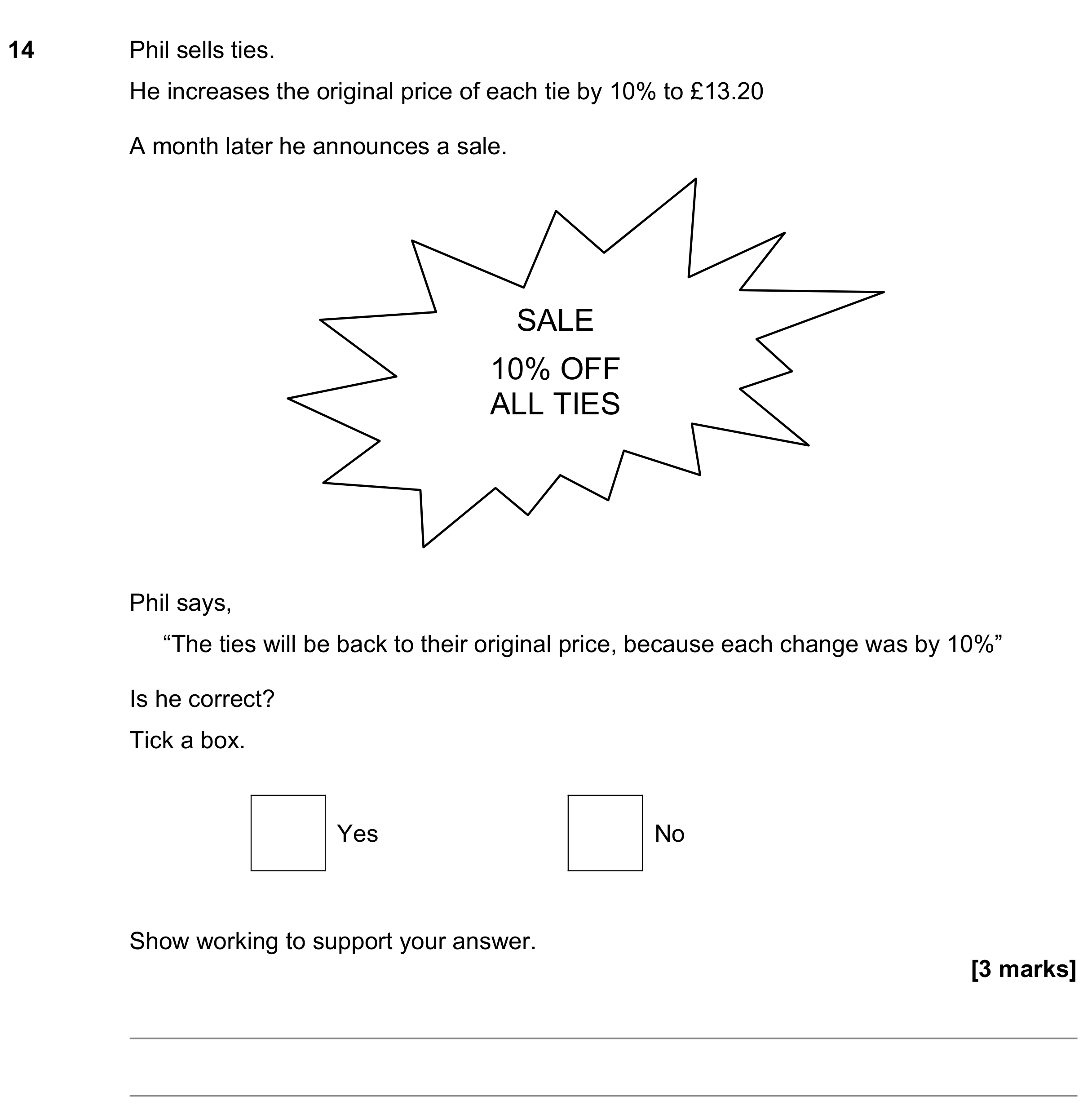 Question 14 — Percentages — AQA GCSE June 2021