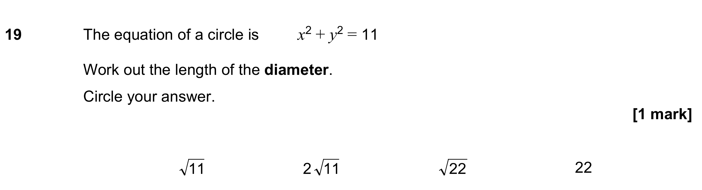 Question 19 — Circles — AQA GCSE June 2021