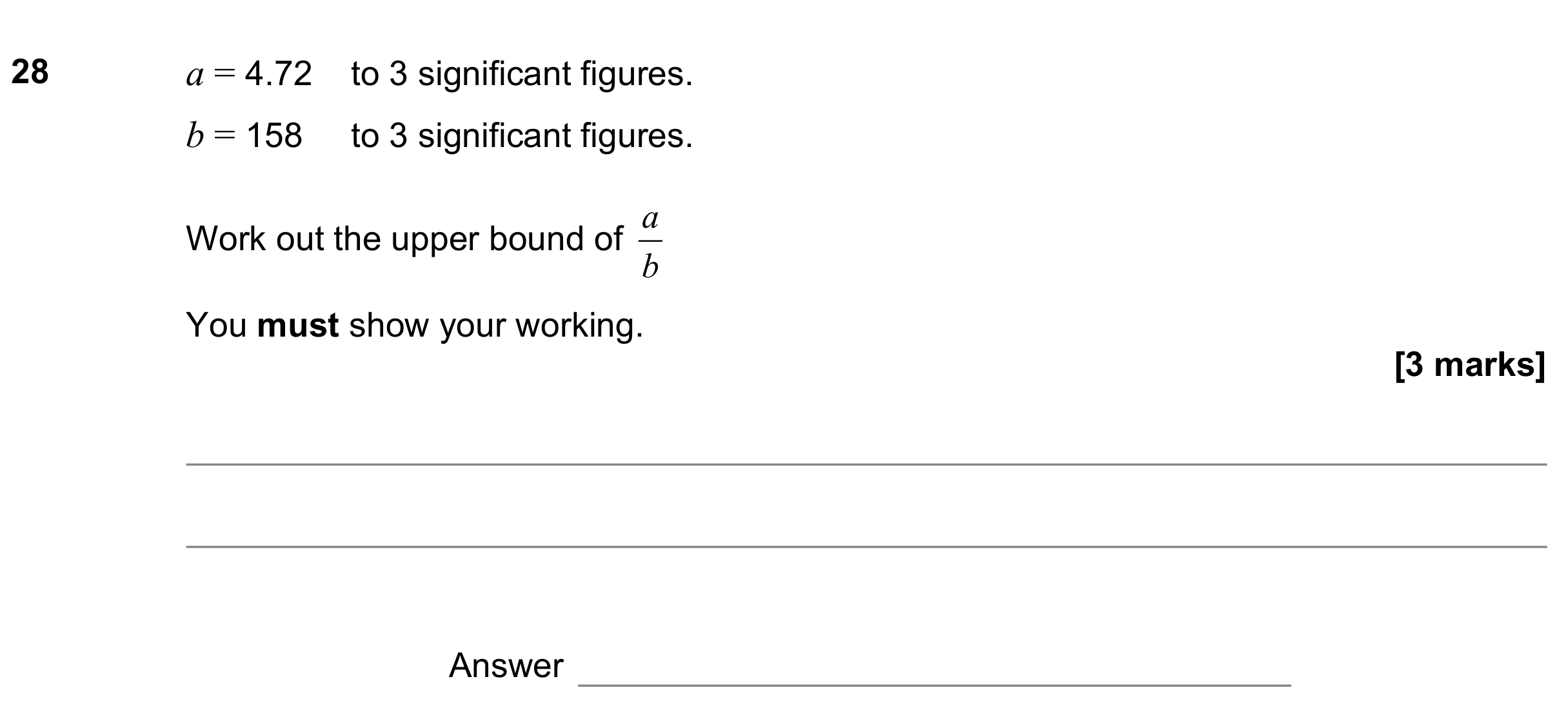 Question 28 — Upper/Lower Bounds — AQA GCSE June 2021