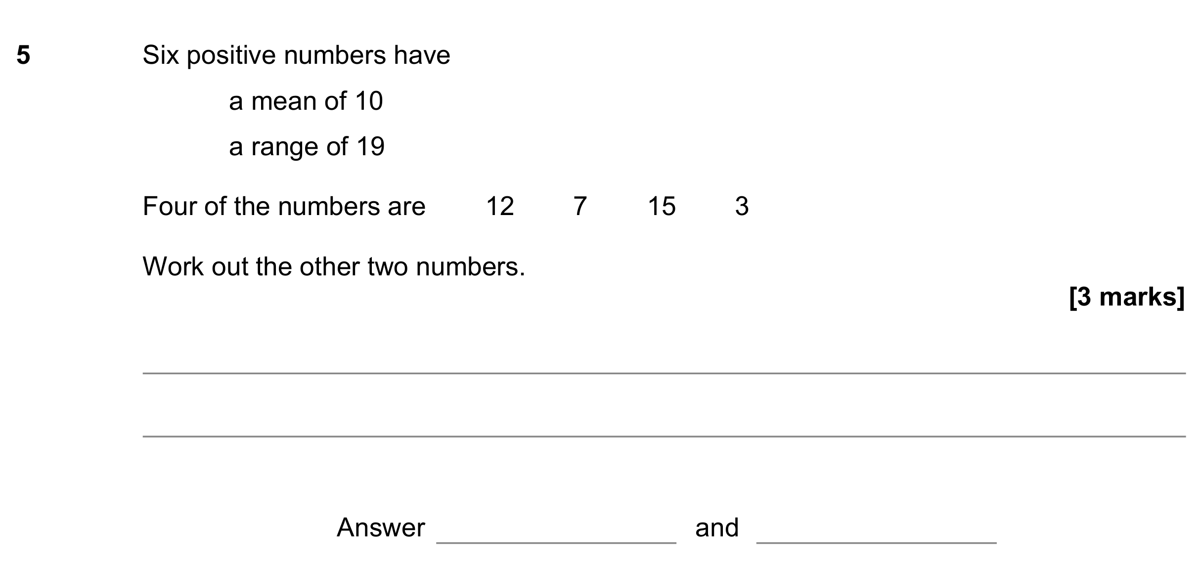 Question 5 — Mean/Median/Mode/Range — AQA GCSE June 2021
