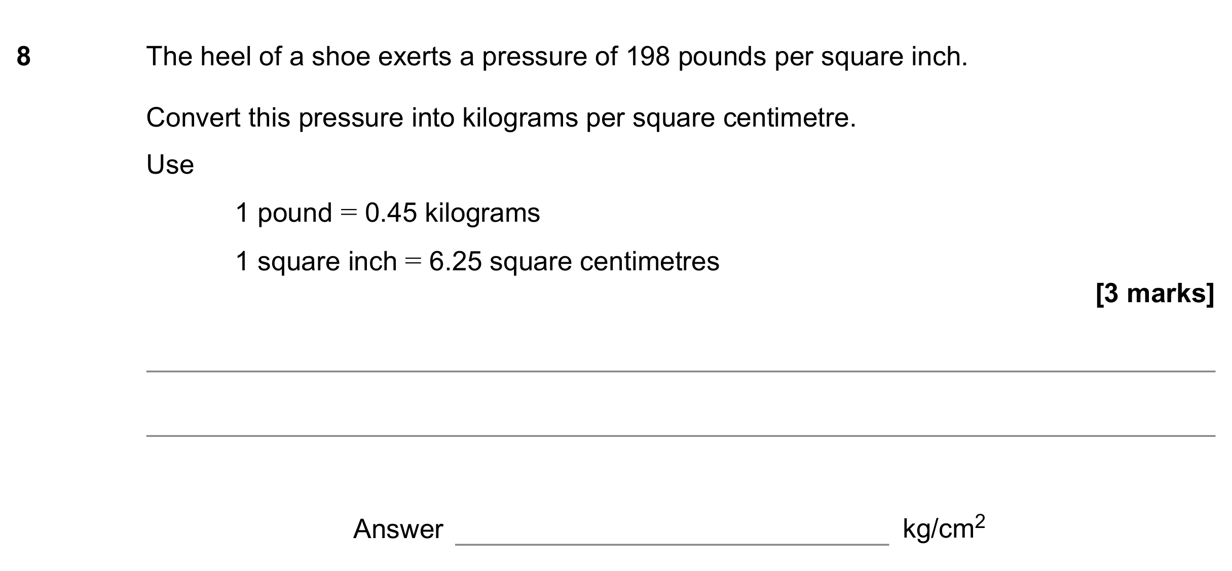 Question 8 — Unit Conversions — AQA GCSE June 2021