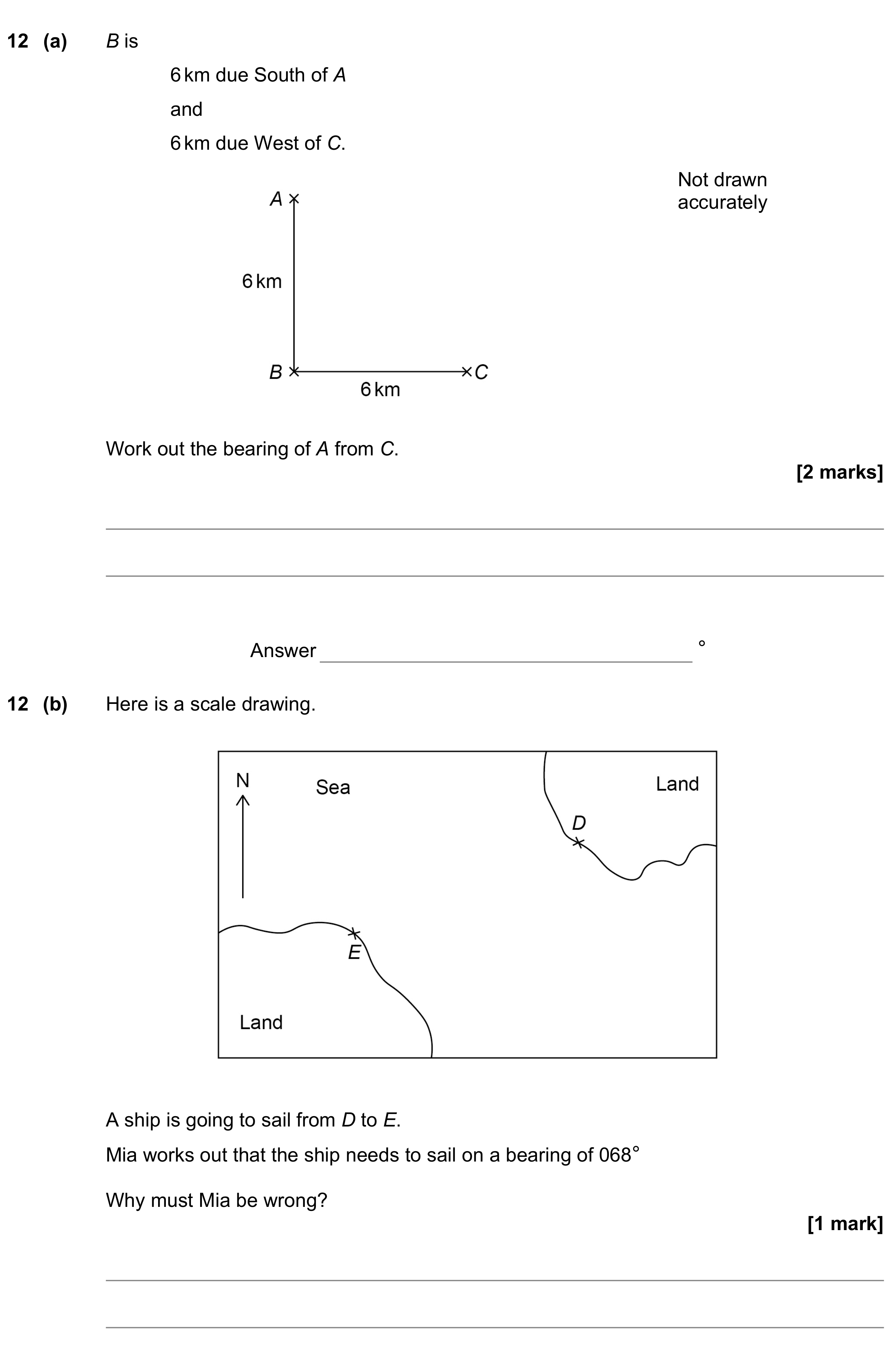 Question 12 — Bearings, Angles — AQA GCSE June 2022