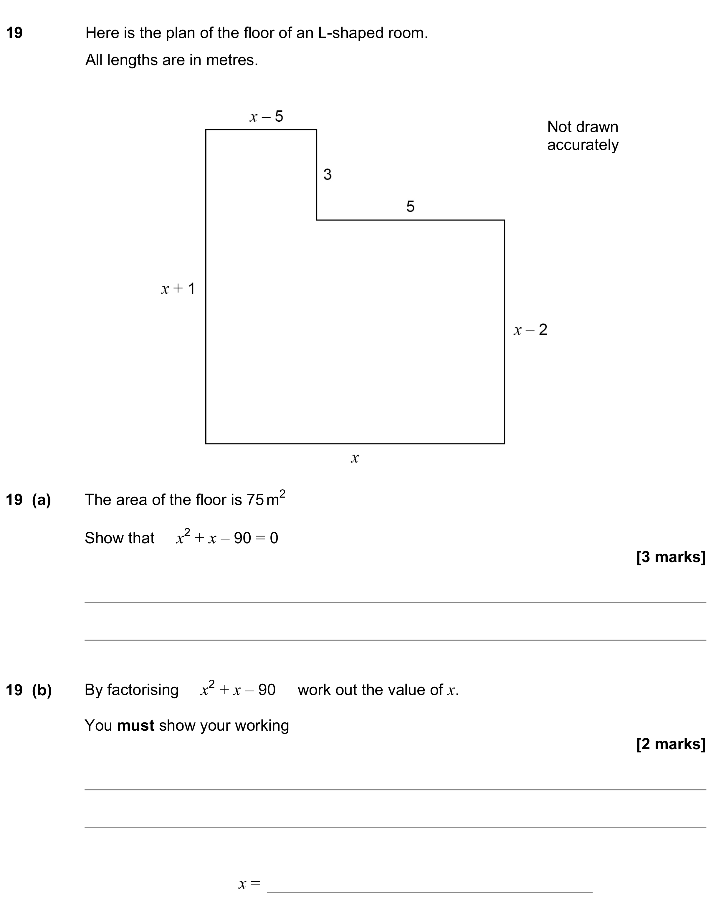 Question 19 — Perimeter and Area, Quadratic Equations — AQA GCSE June 2022