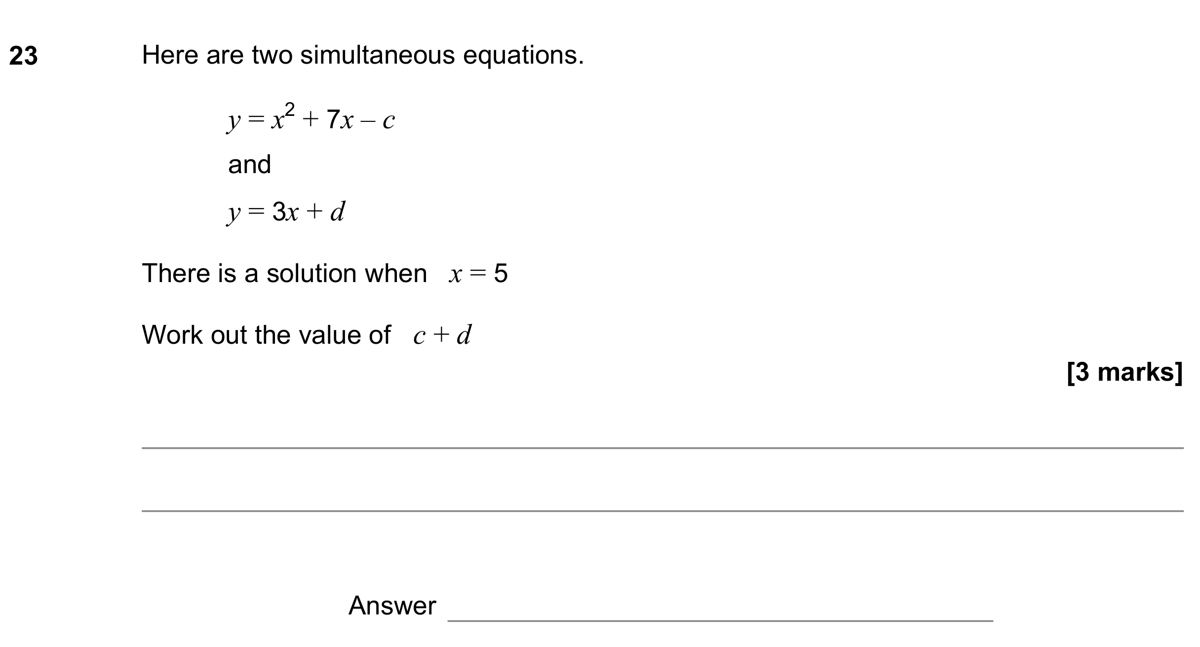 Question 23 — Simultaneous Equations — AQA GCSE June 2022