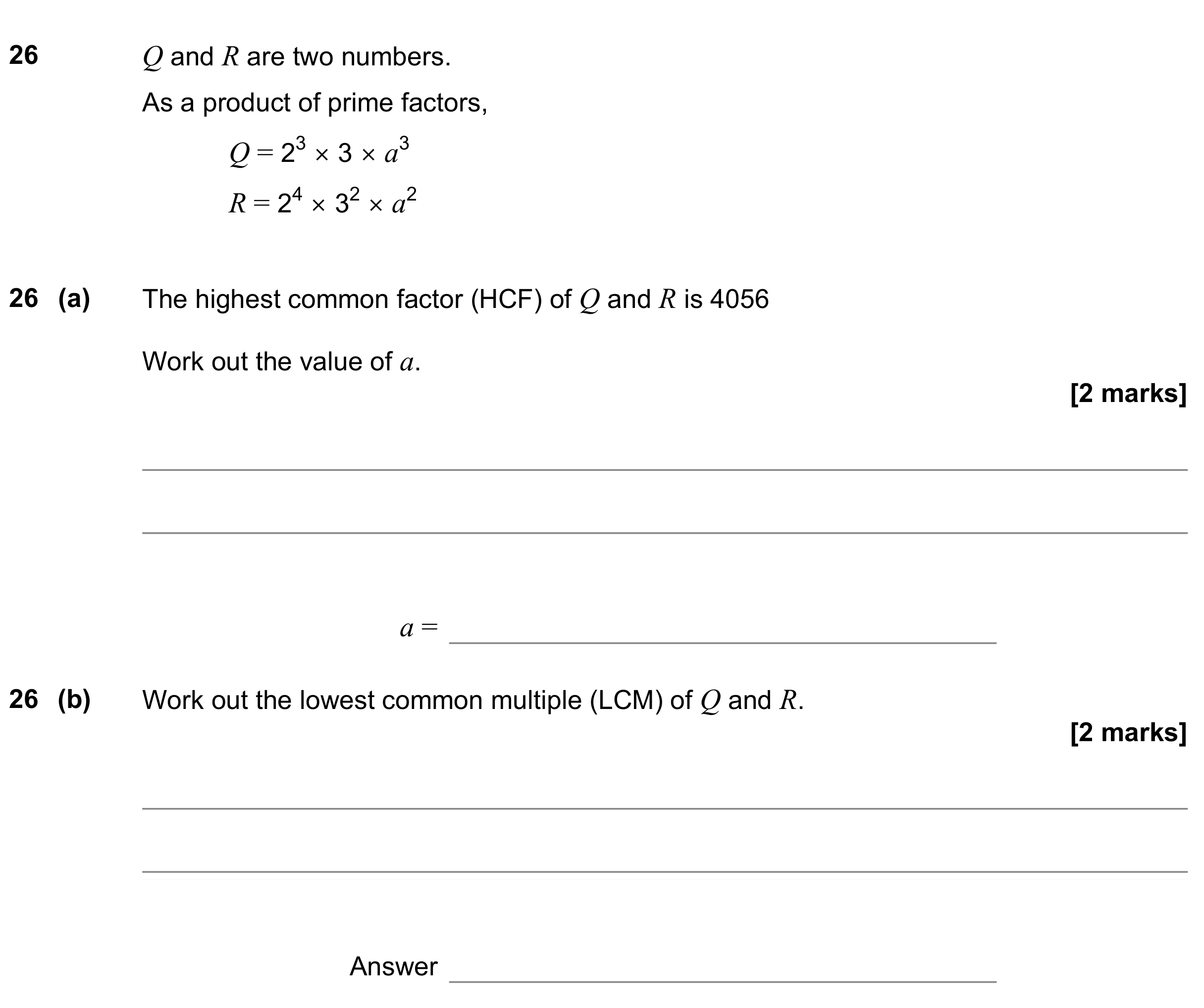 Question 26 — HCF and LCM — AQA GCSE June 2022