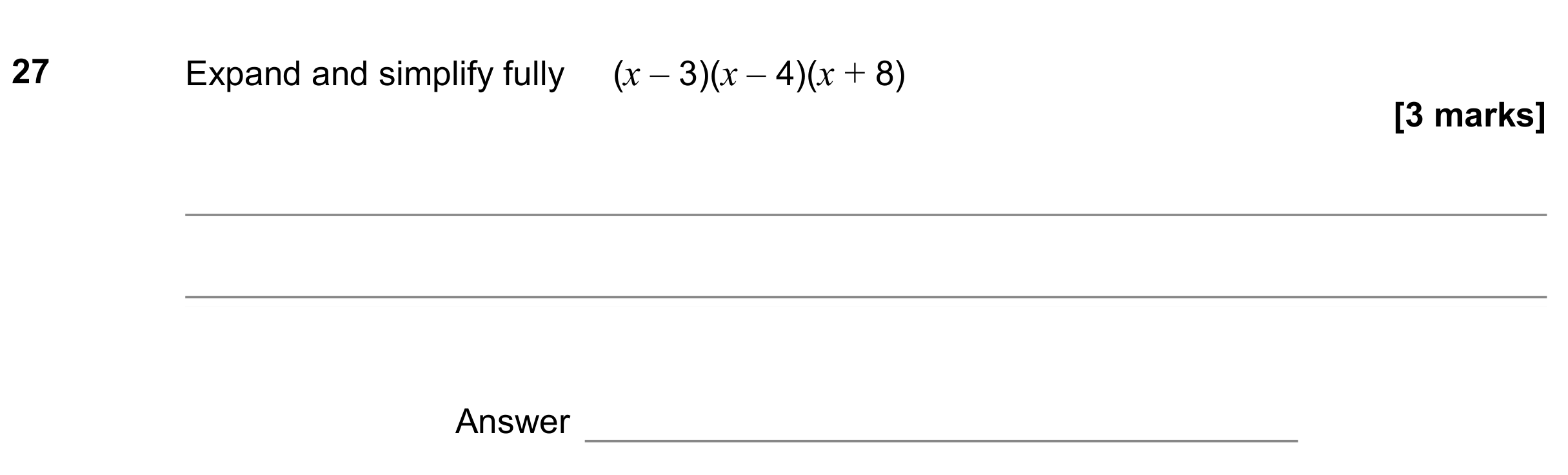 Question 27 — Algebra (Expand/Simplify/Factorise) — AQA GCSE June 2022