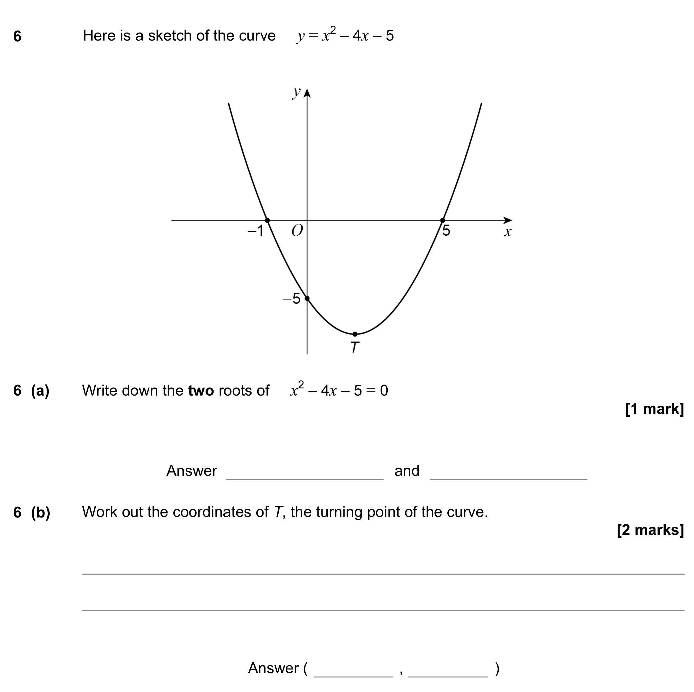 Question 6 — Quadratic Equations, Graphs — AQA GCSE June 2022