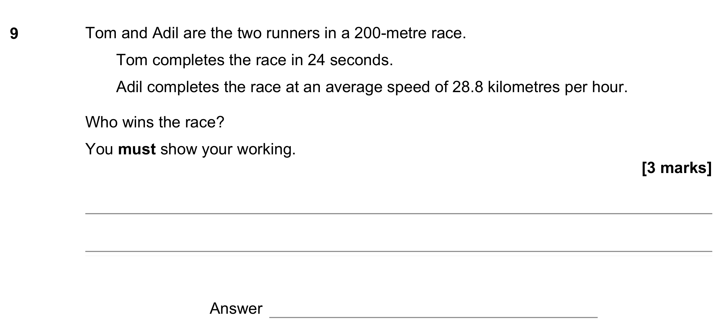 Question 9 — Speed/Distance/Time/Density/Pressure, Unit Conversions — AQA GCSE June 2022