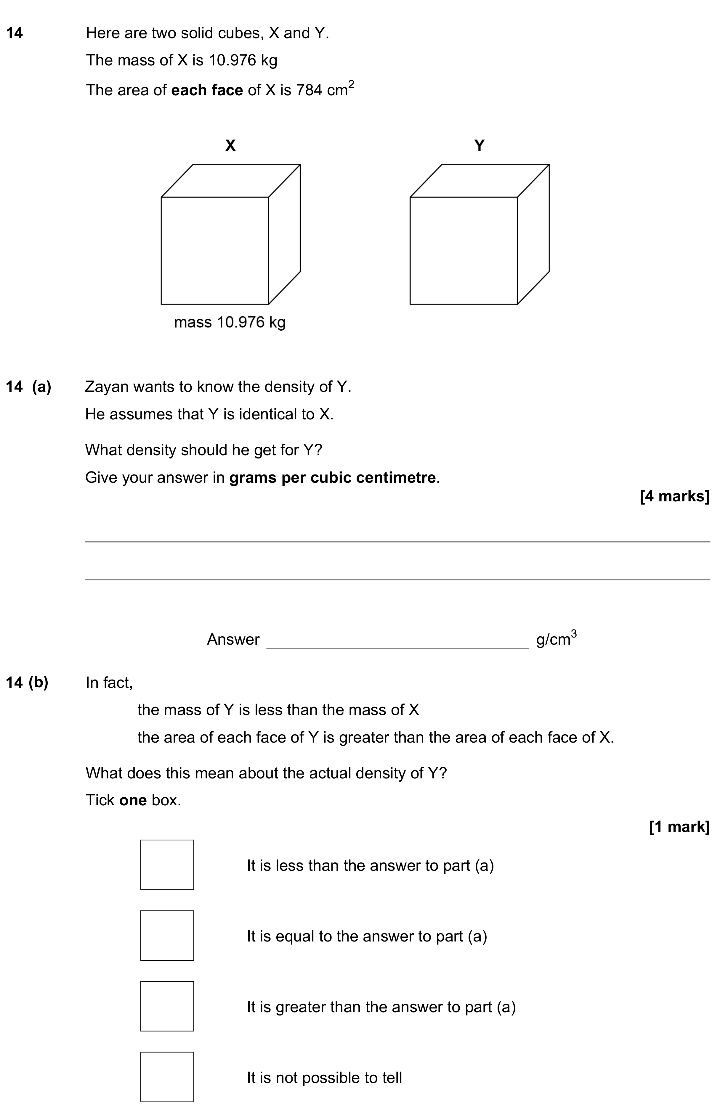 Question 14 — Speed/Distance/Time/Density/Pressure, Surface Area and Volume — AQA GCSE November 2022