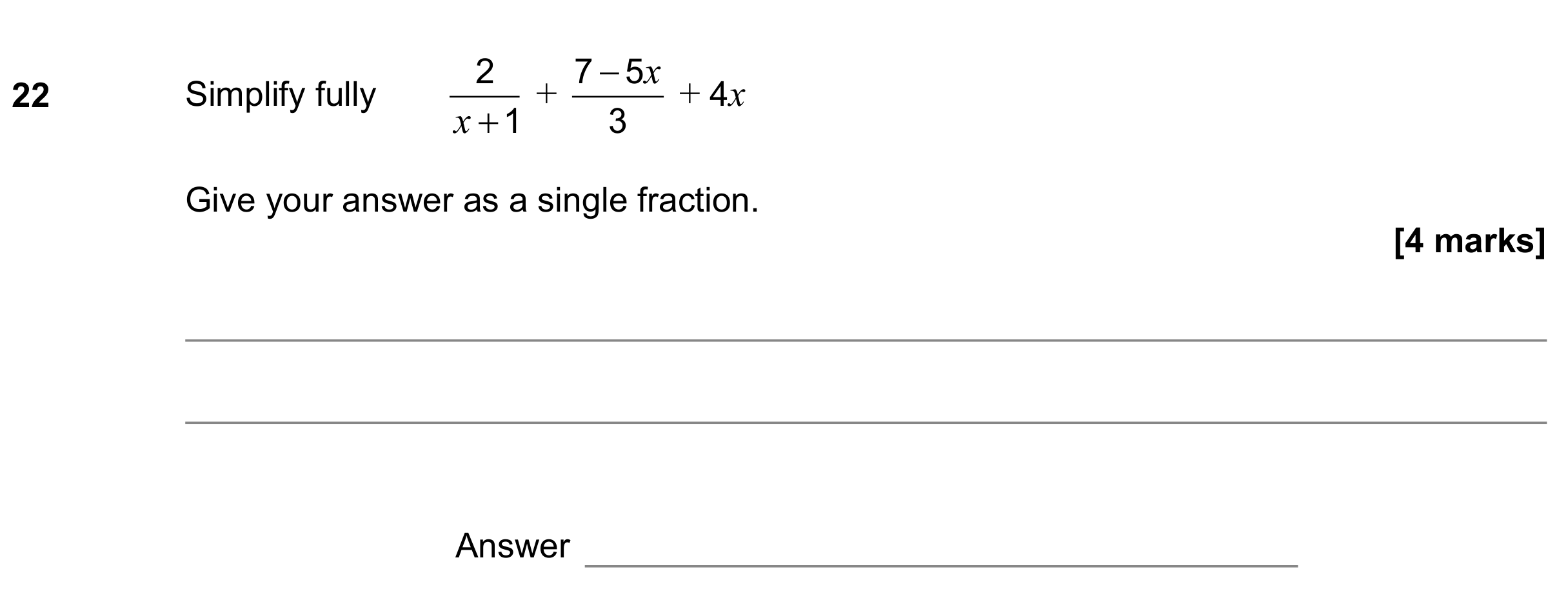 Question 22 — Algebra Fractions, Algebra (Expand/Simplify/Factorise) — AQA GCSE November 2022