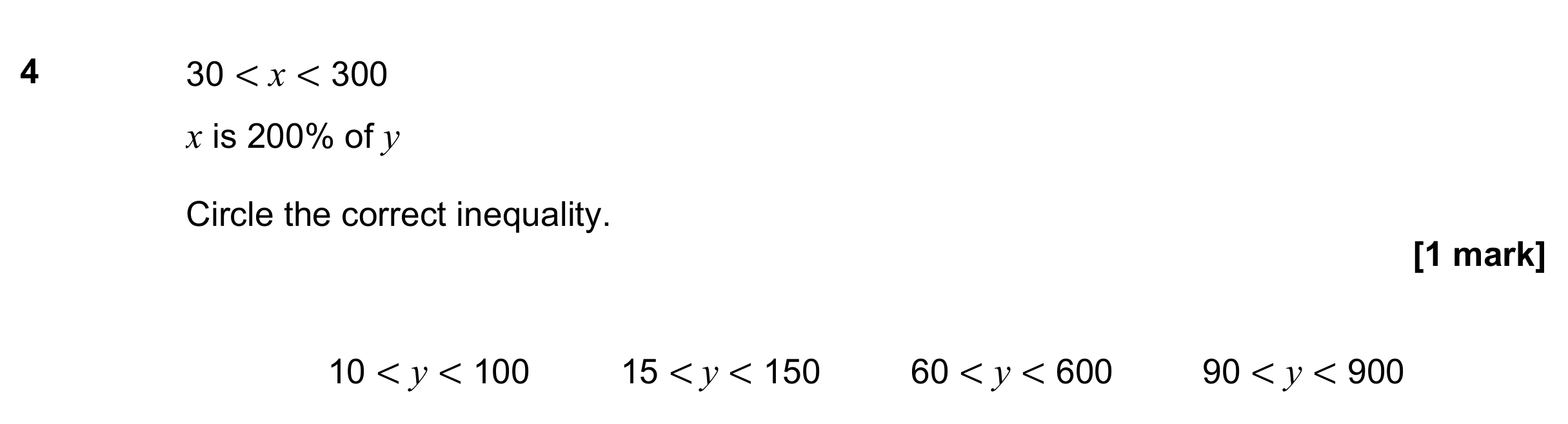 Question 4 — Inequalities, Percentages — AQA GCSE November 2022