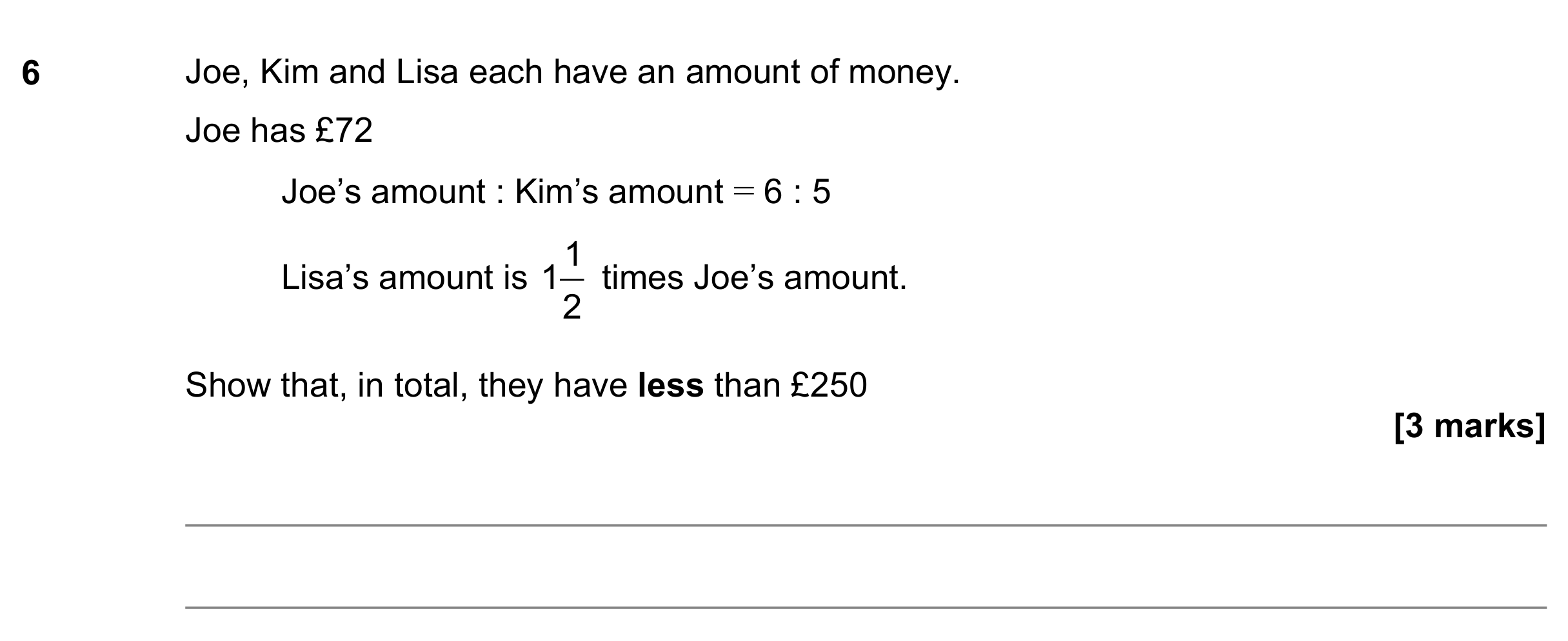Question 6 — Ratios, Fractions — AQA GCSE November 2022