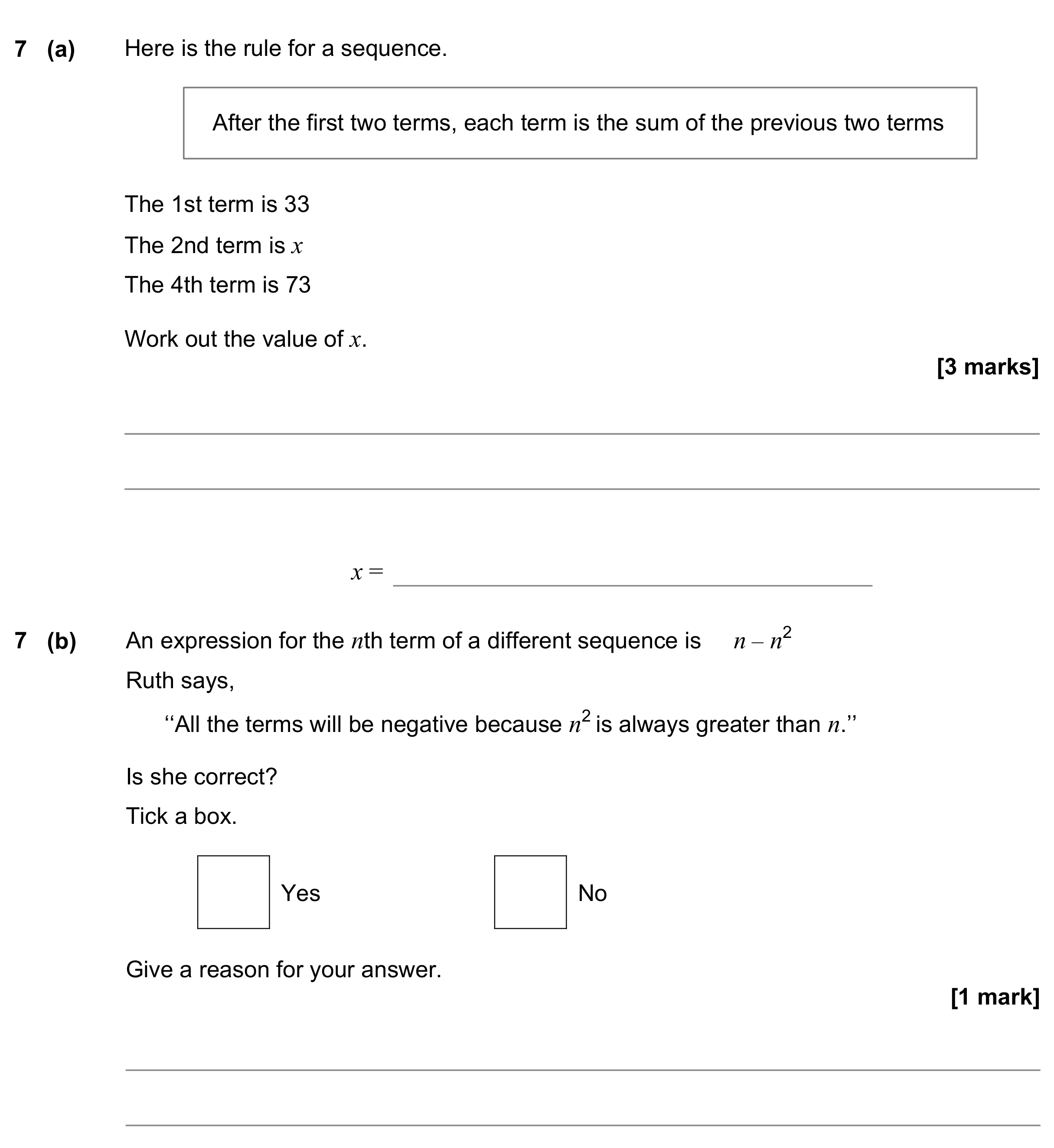 Question 7 — Sequences — AQA GCSE November 2022