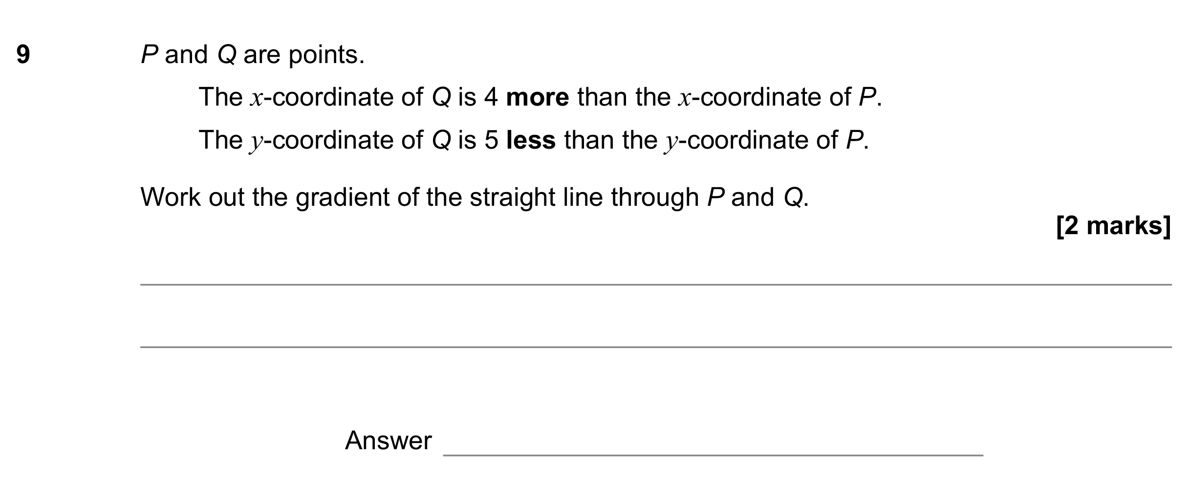 Question 9 — Straight Line Graphs — AQA GCSE November 2022