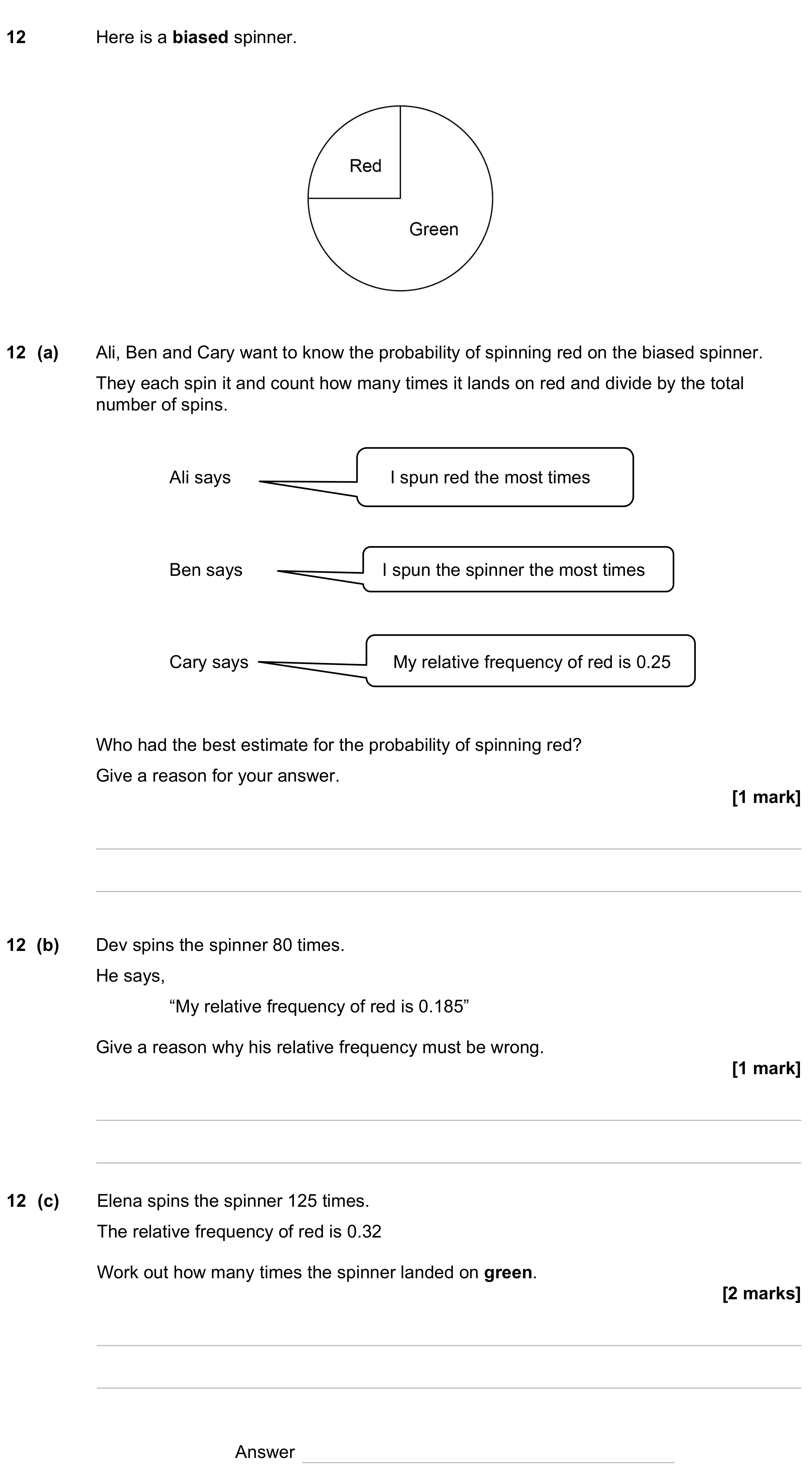 Question 12 — Probability — AQA GCSE June 2023
