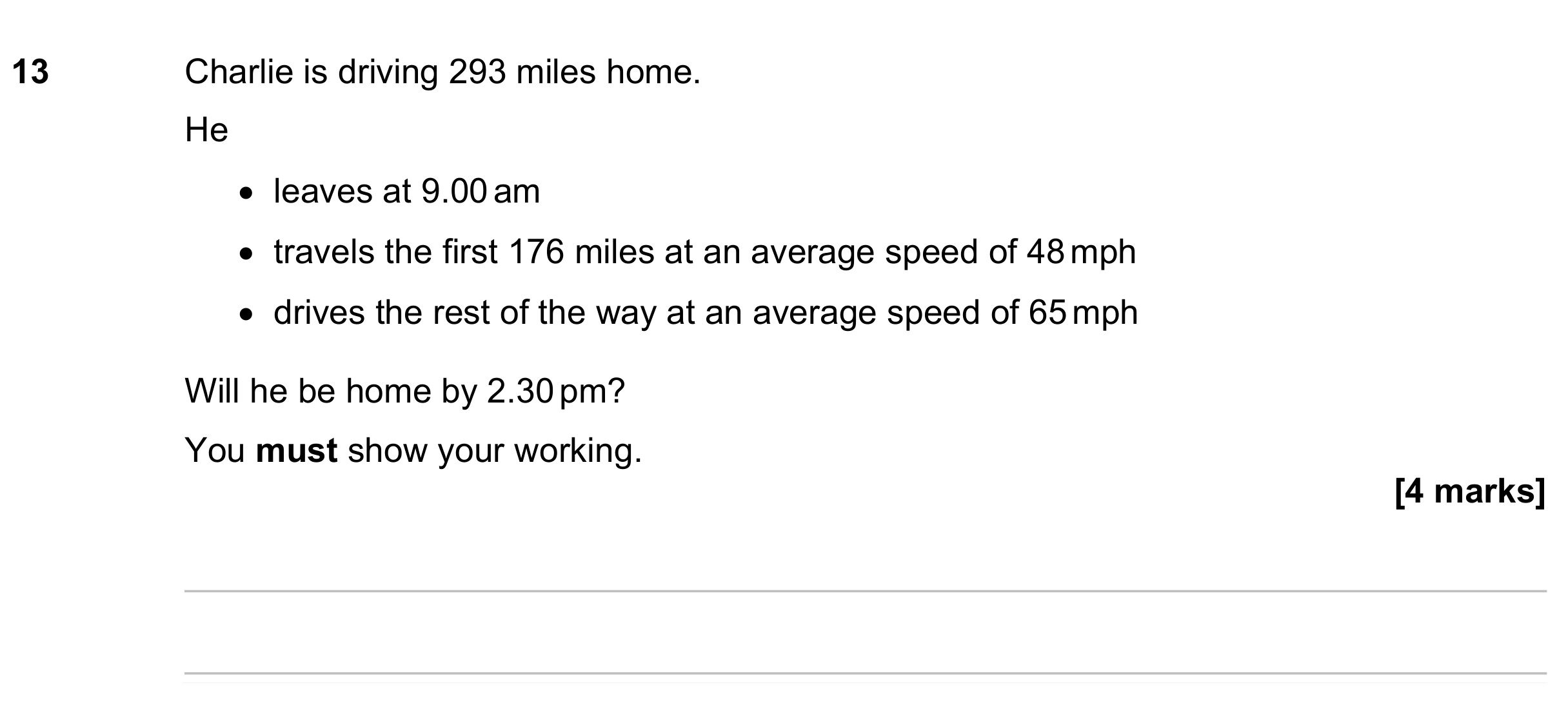 Question 13 — Speed/Distance/Time/Density/Pressure — AQA GCSE June 2023