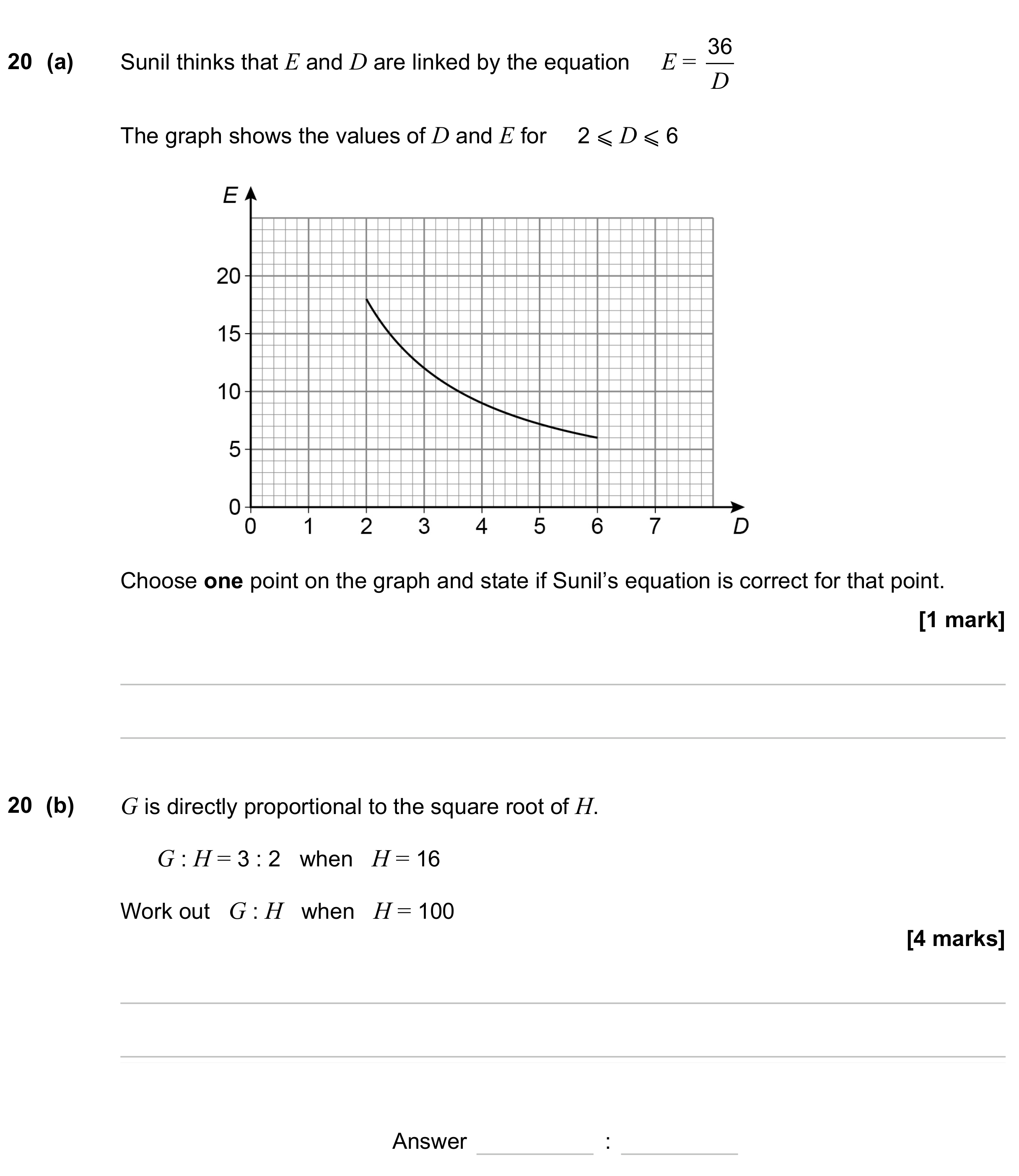 Question 20 — Graphs, Proportion, Ratios — AQA GCSE June 2023