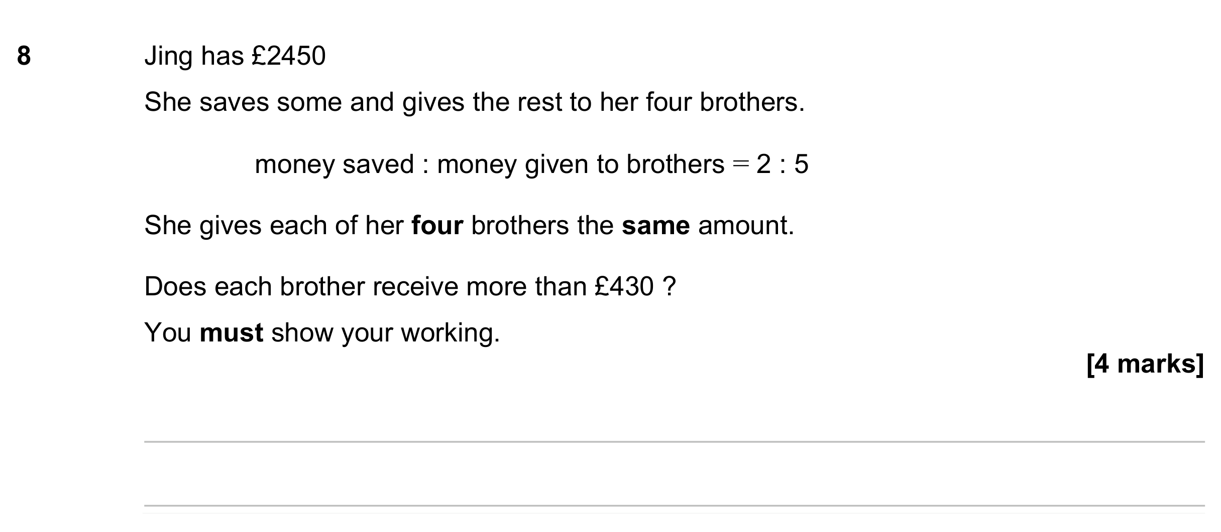 Question 8 — Ratios — AQA GCSE June 2023