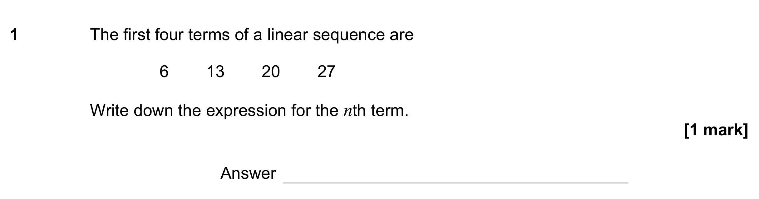 Question 1 — Sequences — AQA GCSE November 2023