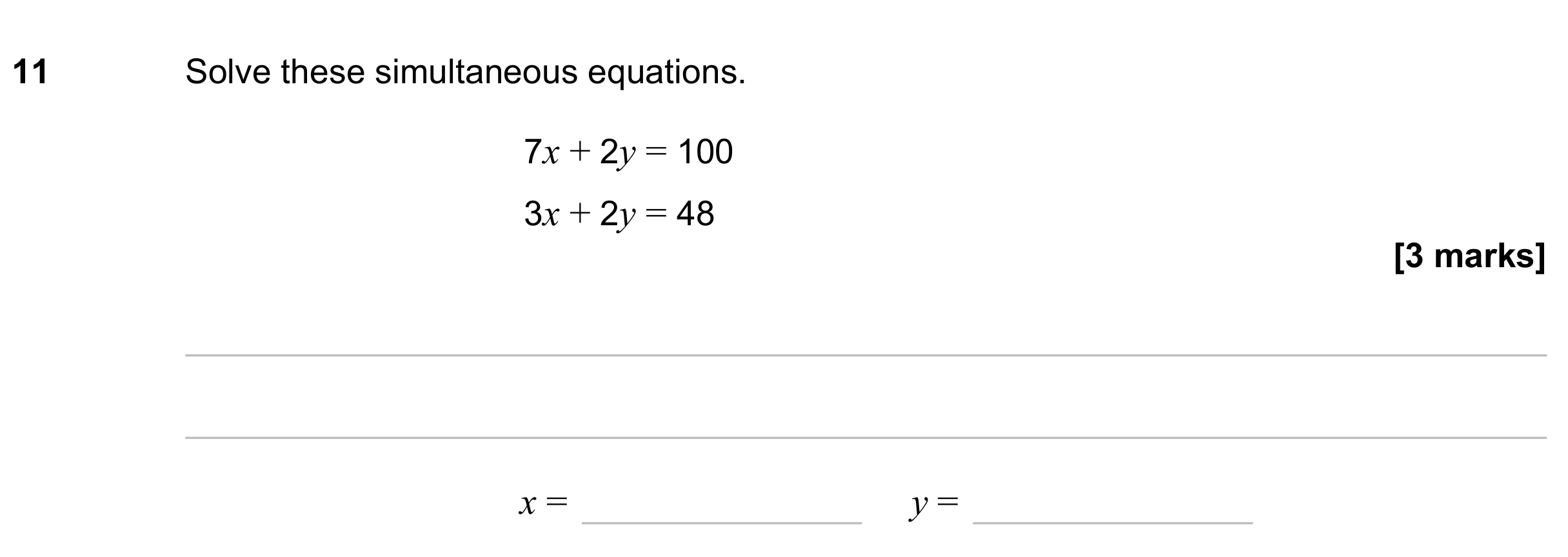 Question 11 — Simultaneous Equations — AQA GCSE November 2023