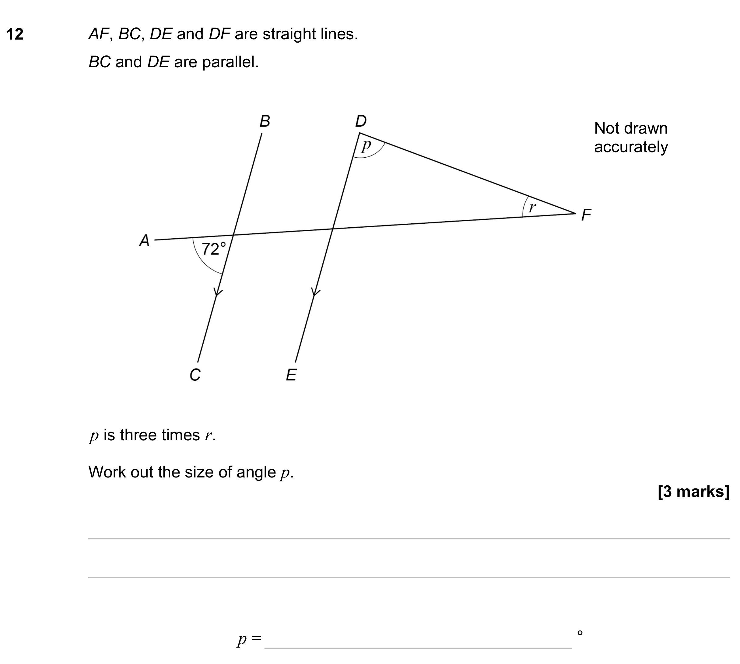 Question 12 — Angles, Angles in Parallel Lines — AQA GCSE November 2023