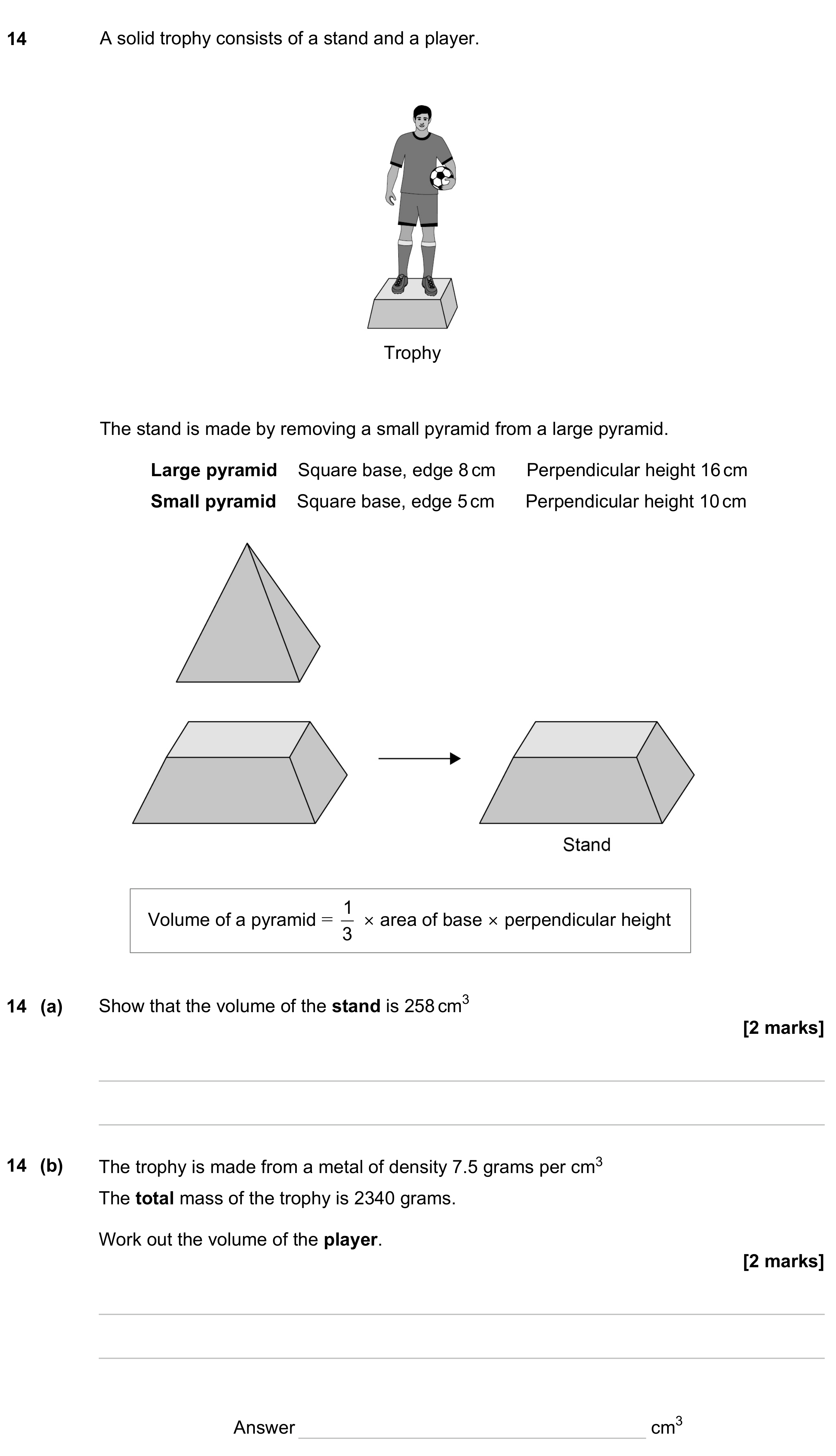 Question 14 — Surface Area and Volume, Speed/Distance/Time/Density/Pressure — AQA GCSE November 2023